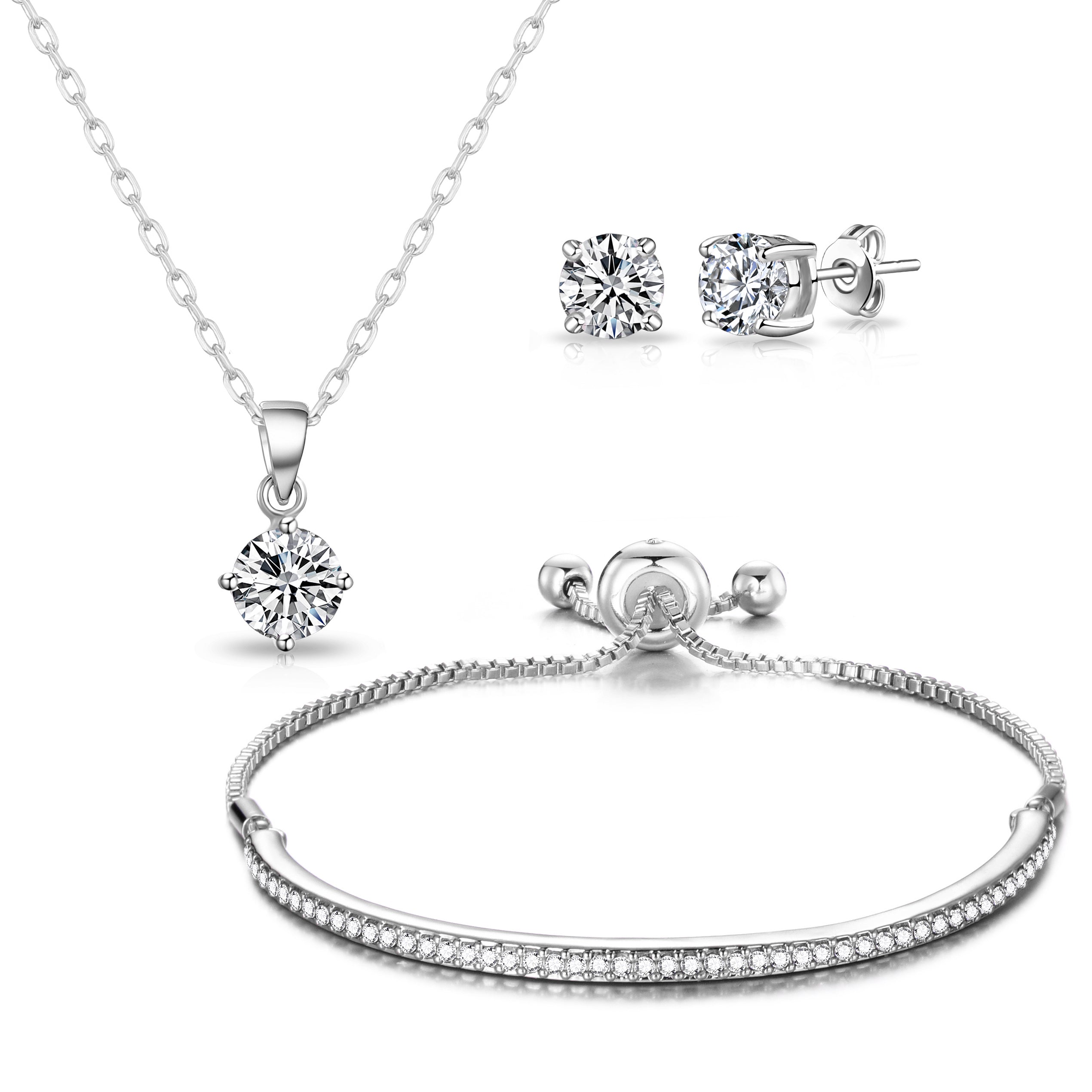 Silver Plated Friendship Set Created with Zircondia® Crystals by Philip Jones Jewellery