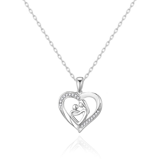 Mother And Child Necklace with Quote Card Created with Zircondia® Crystals