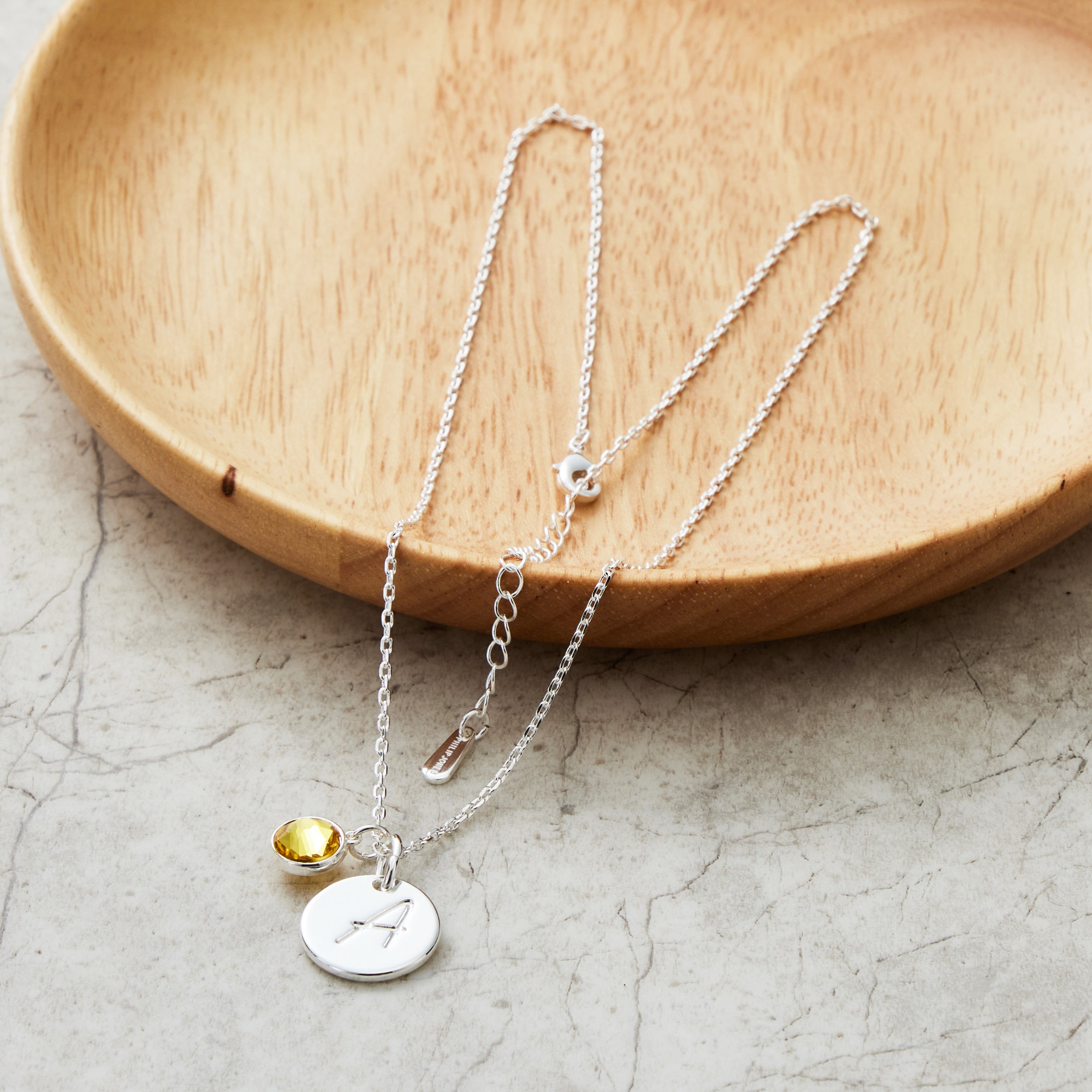 November (Topaz) Birthstone Necklace with Initial Charm (A to Z) Created with Zircondia® Crystals