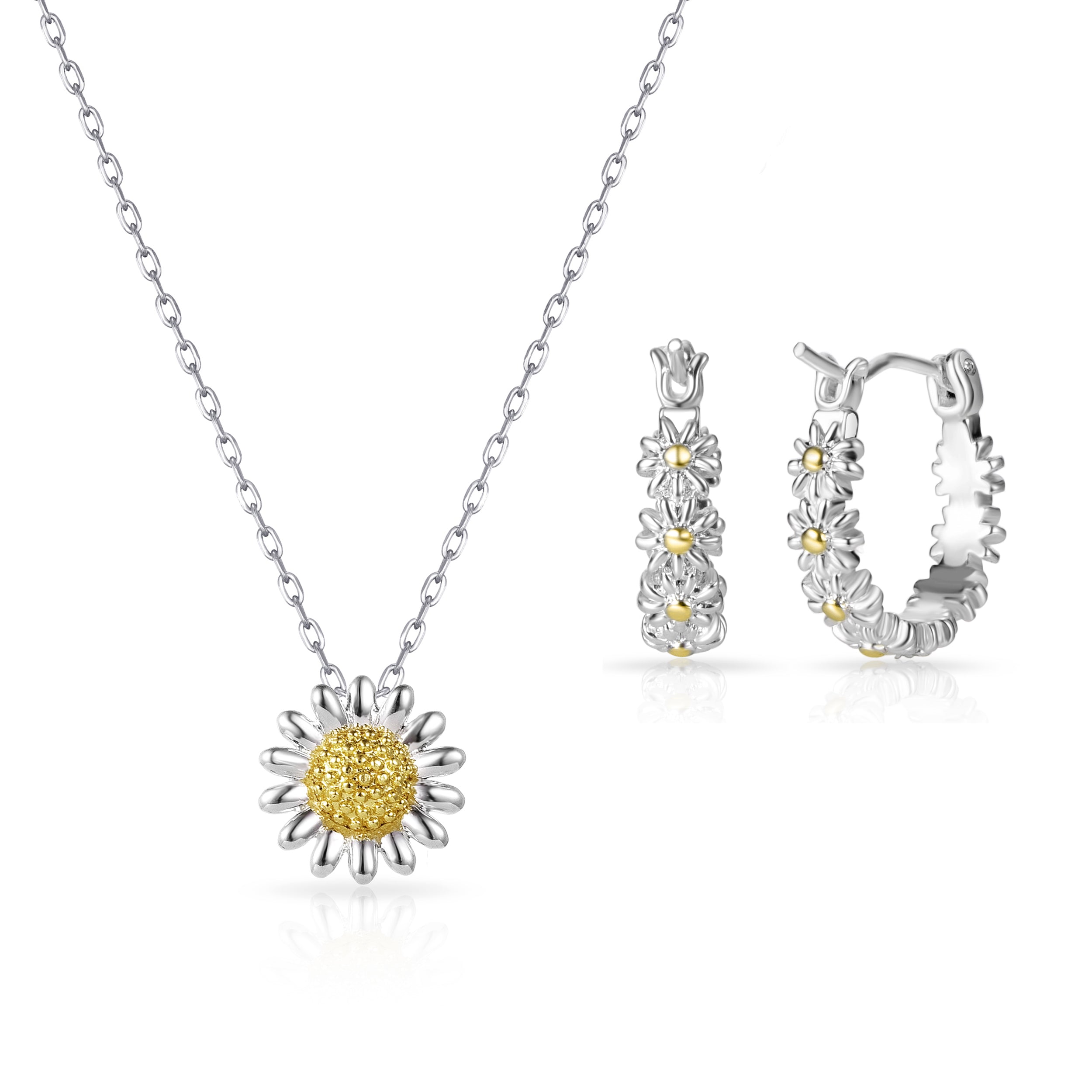 Daisy Necklace and Hoop Earrings Set by Philip Jones Jewellery