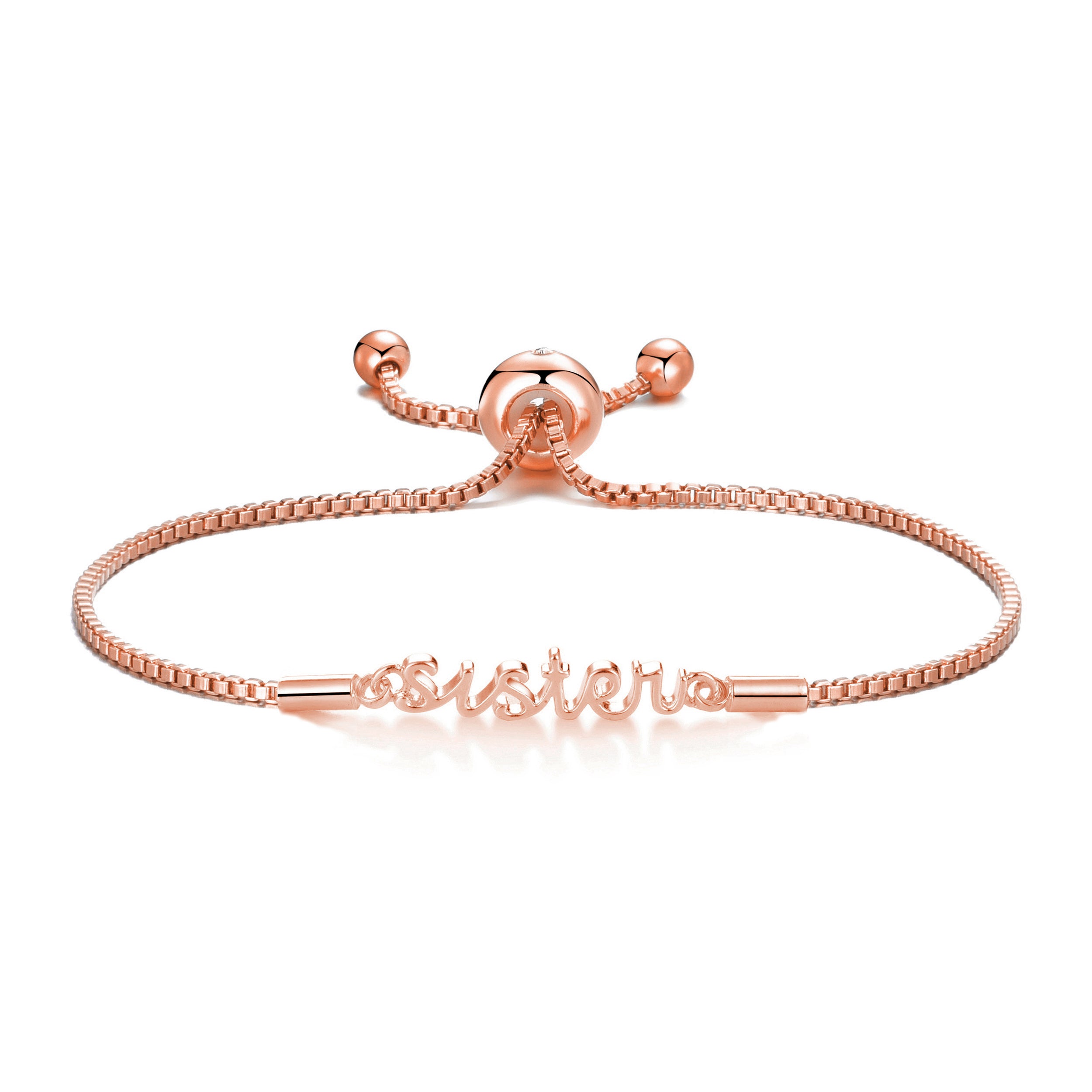 Rose Gold Plated Sister Bracelet Created with Zircondia® Crystals by Philip Jones Jewellery