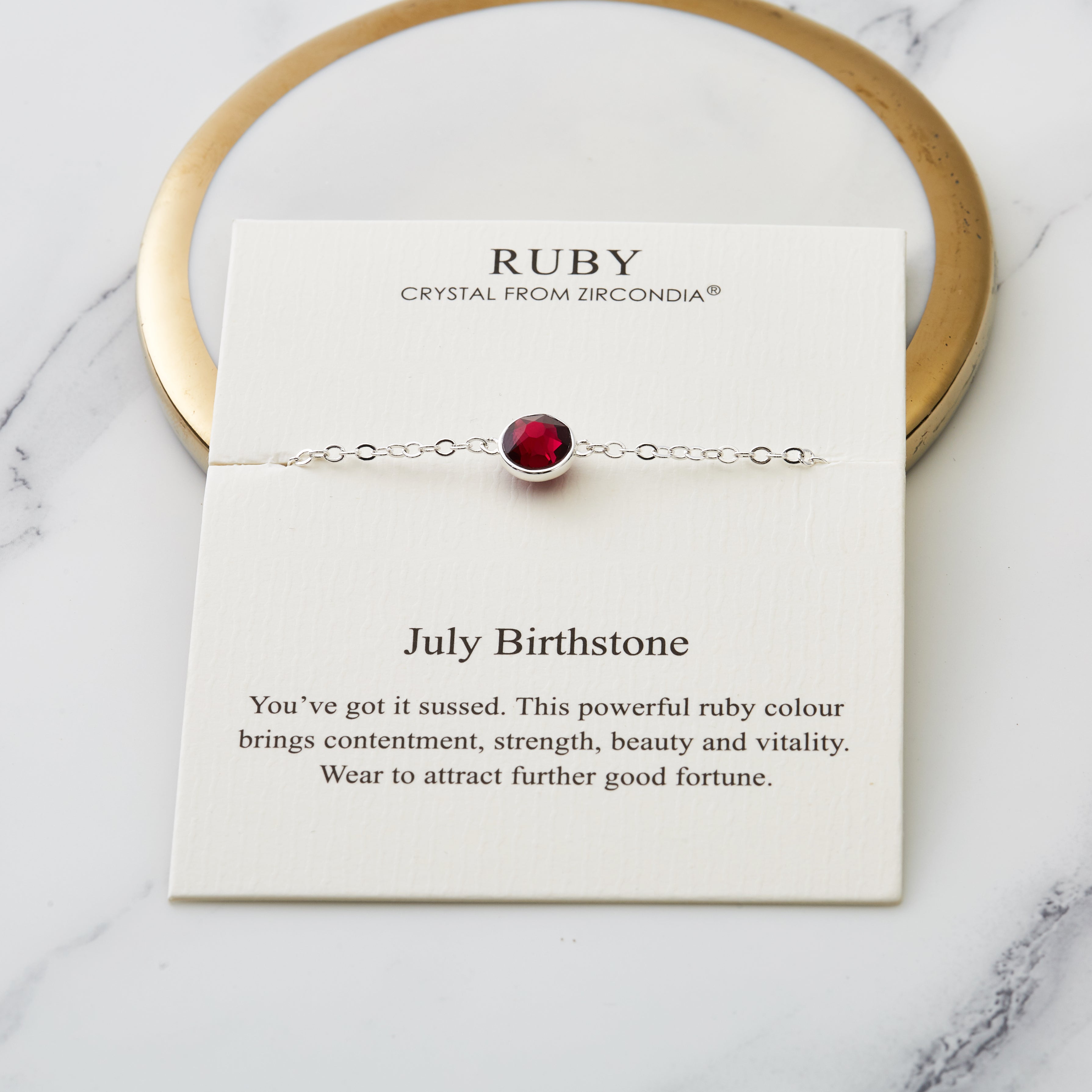July (Ruby) Birthstone Anklet Created with Zircondia® Crystals
