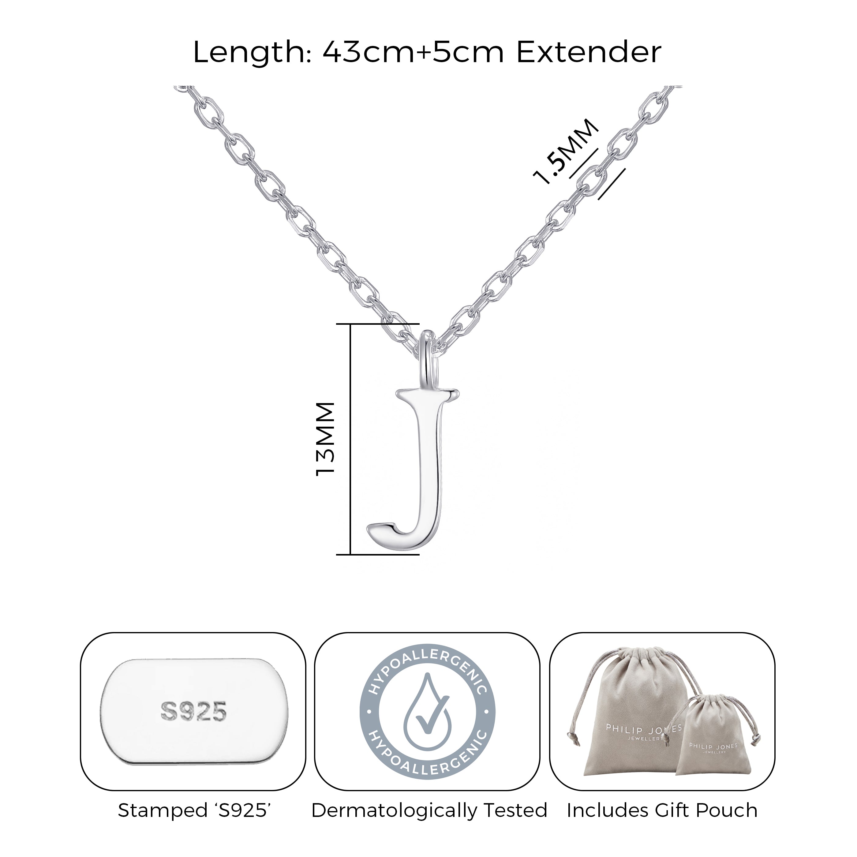 Sterling Silver Initial J Necklace