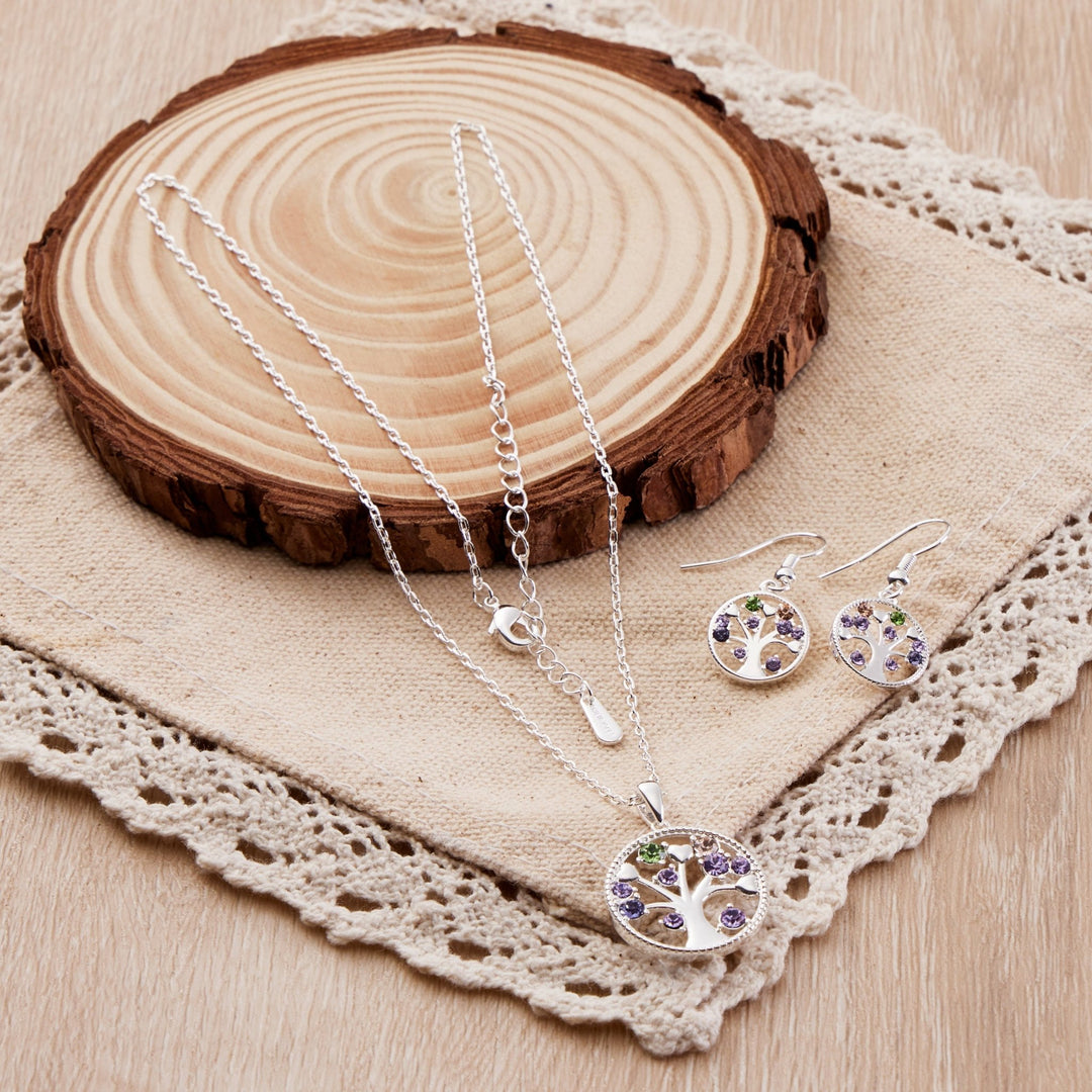 2pc Chakra Tree of Life Set Created with Zircondia® Crystals - Philip Jones Jewellery