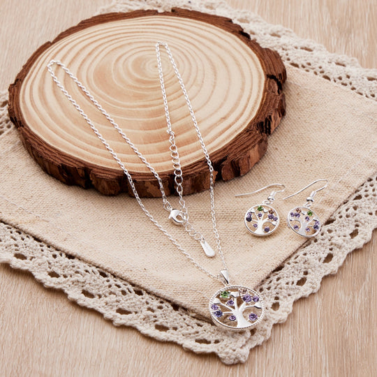 2pc Chakra Tree of Life Set Created with Zircondia® Crystals - Philip Jones Jewellery