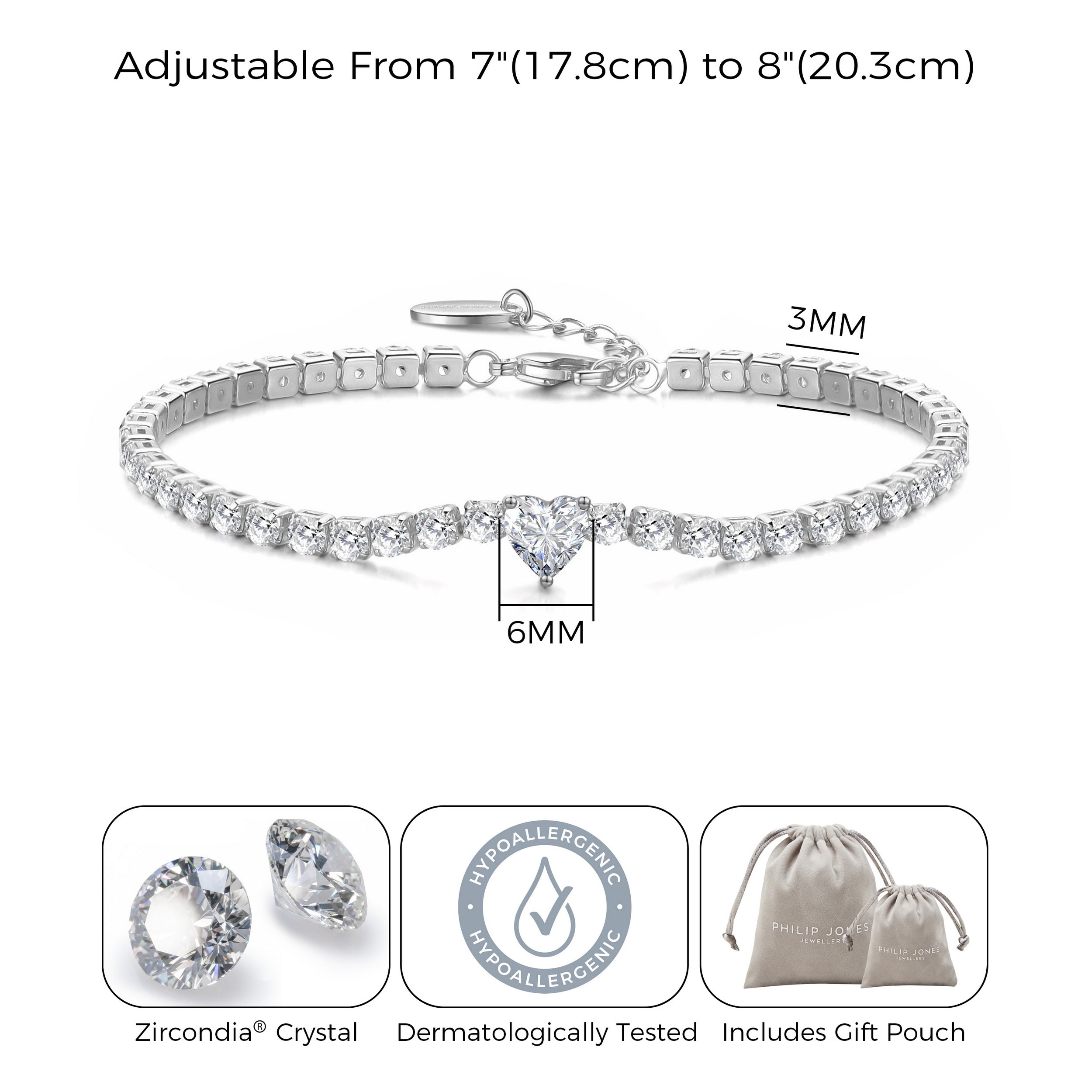 Heart Solitaire Tennis Bracelet Created with Zircondia® Crystals