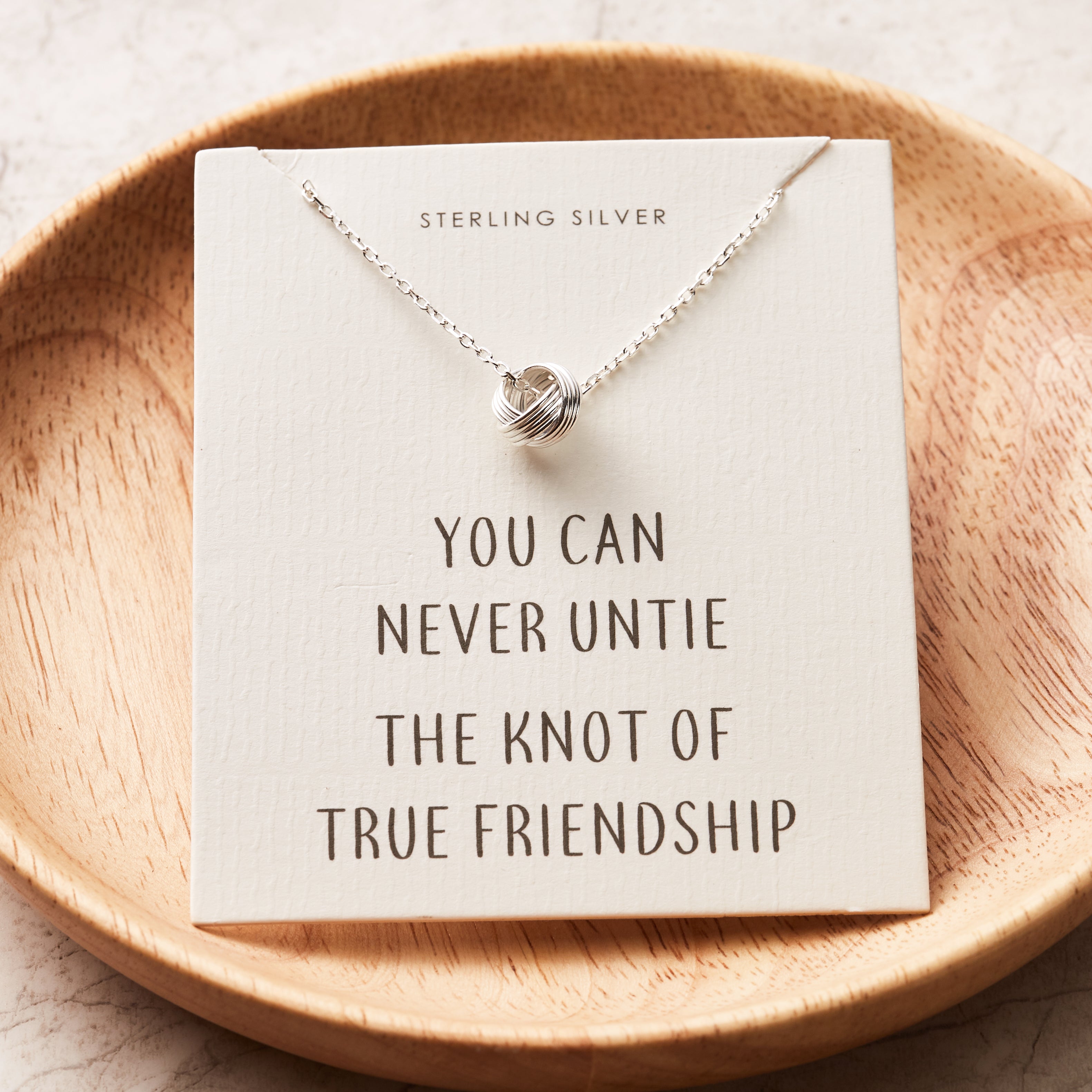 Sterling Silver Friendship Quote Knot Necklace