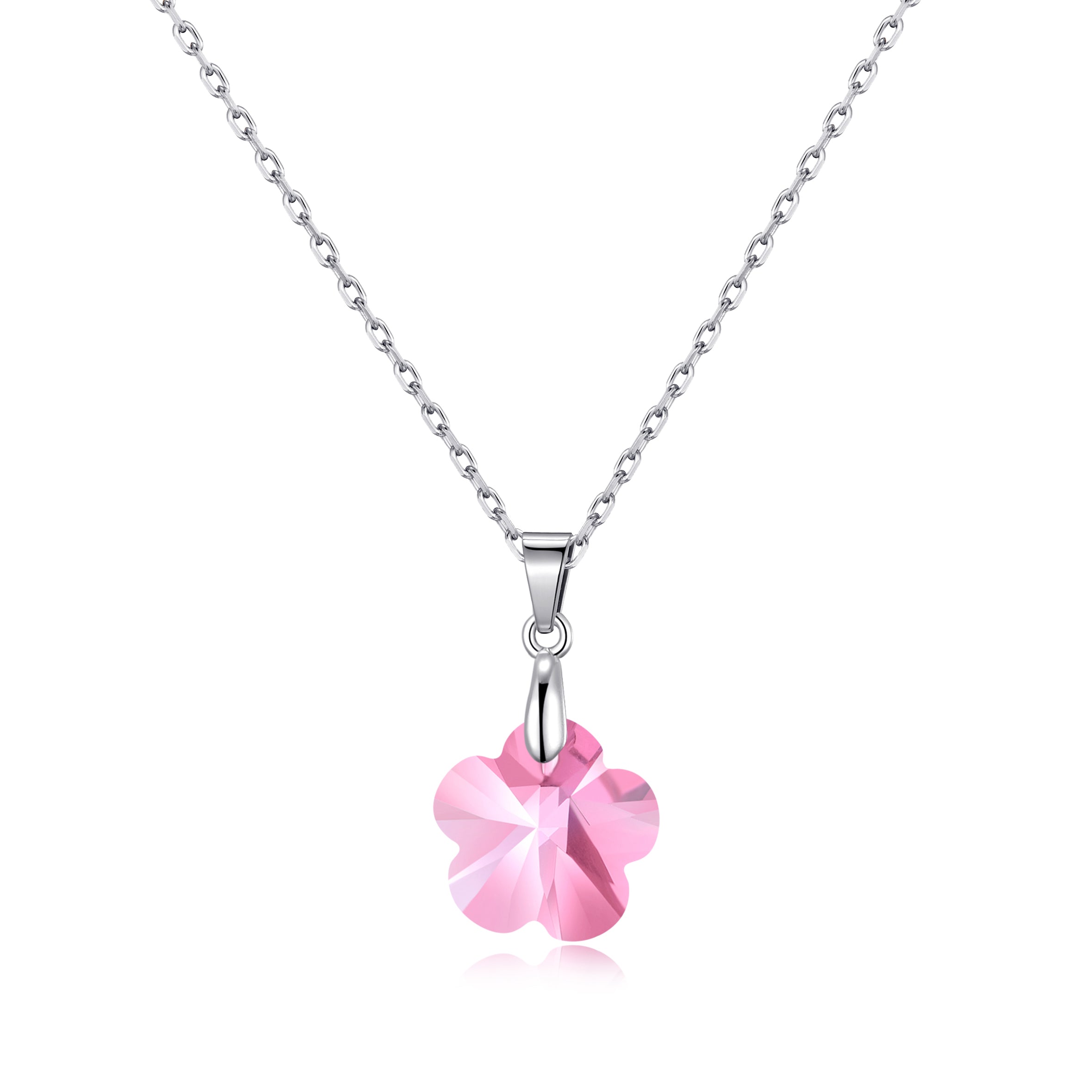 Sterling Silver Light Rose Flower Necklace Created with Zircondia® Crystals by Philip Jones Jewellery
