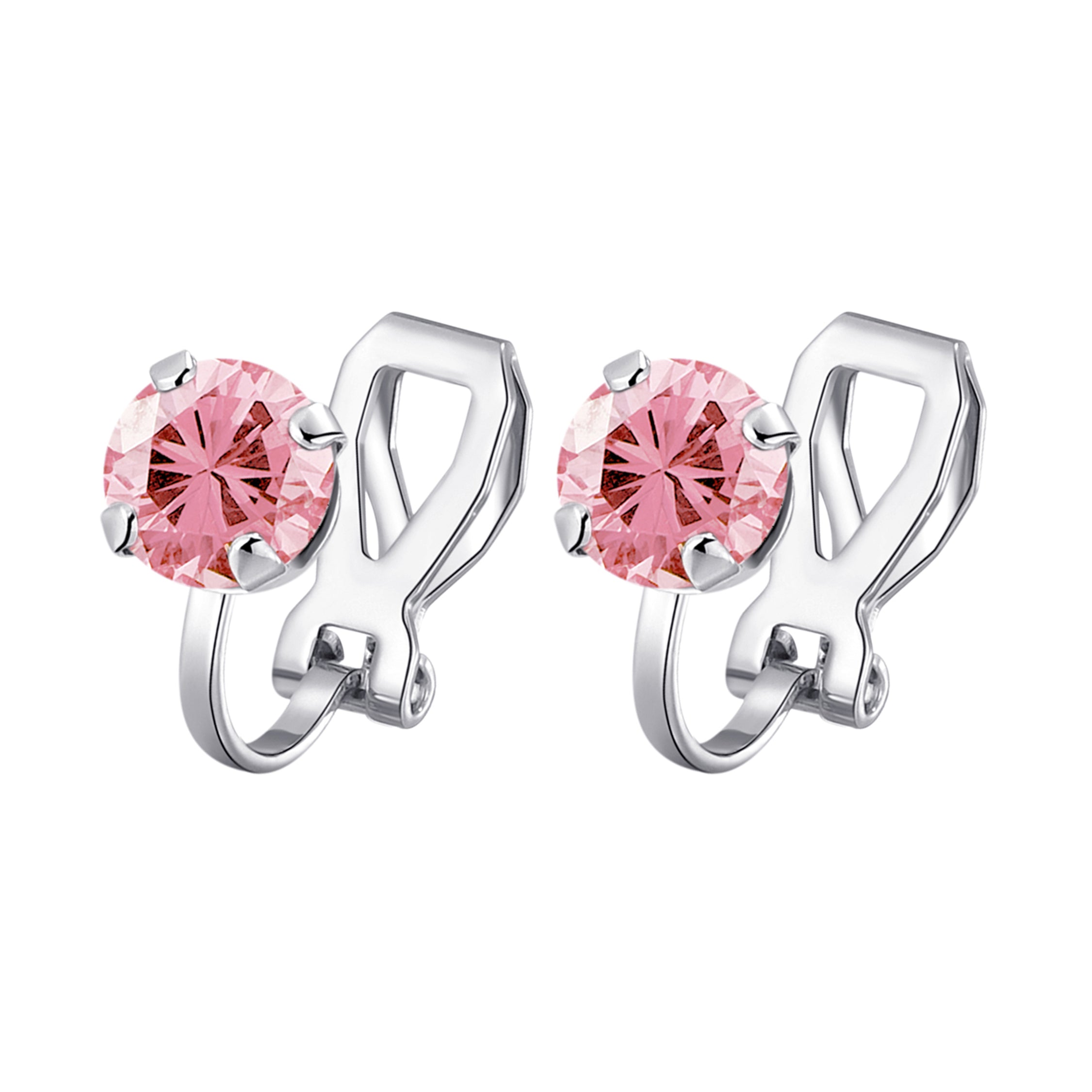 Pink Crystal Clip On Earrings Created with Zircondia® Crystals by Philip Jones Jewellery