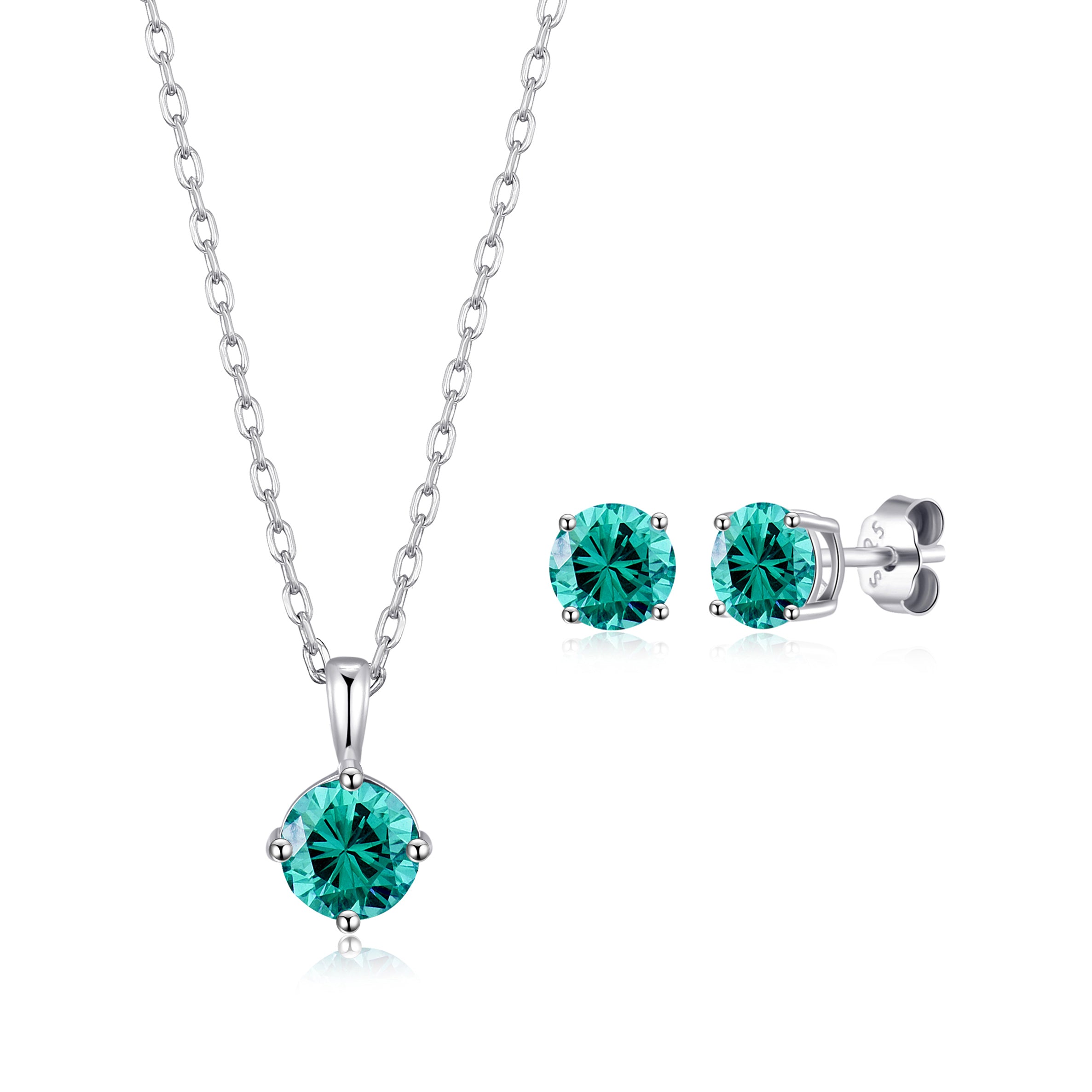 Sterling Silver December (Blue Topaz) Birthstone Necklace & Earrings Set Created with Zircondia® Crystals by Philip Jones Jewellery