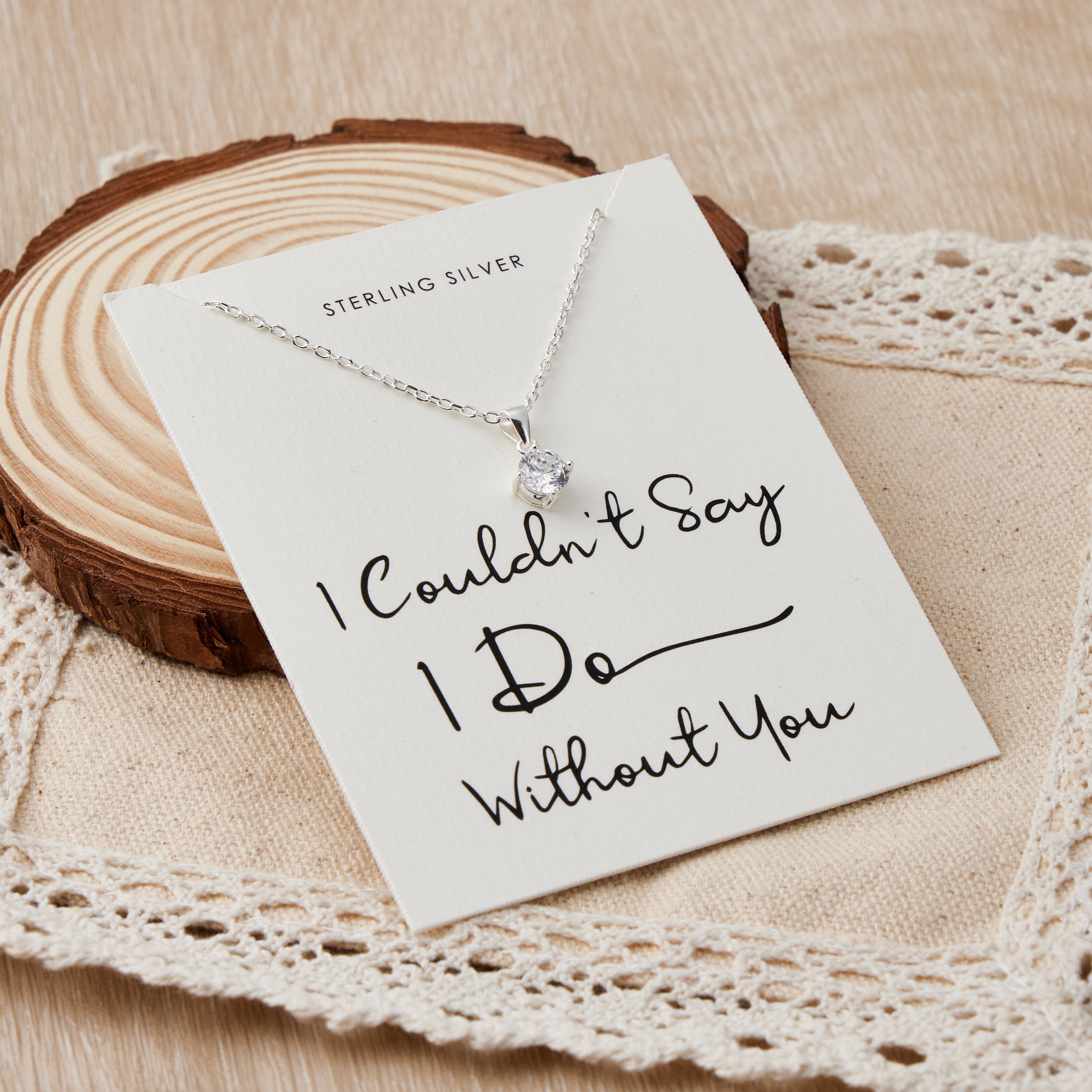 Sterling Silver I Couldn't Say I Do Without You Solitaire Crystal Necklace
