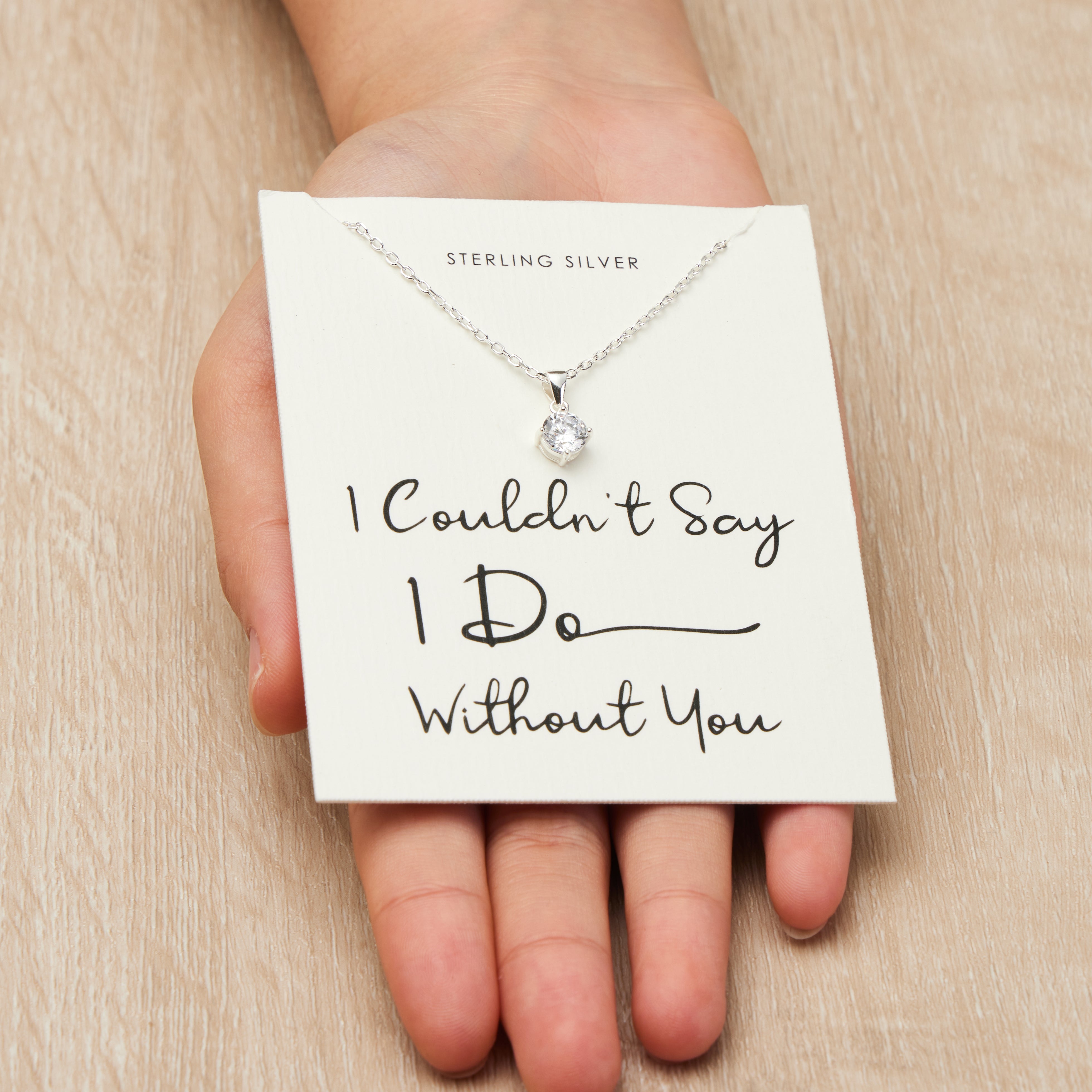 Sterling Silver I Couldn't Say I Do Without You Solitaire Crystal Necklace
