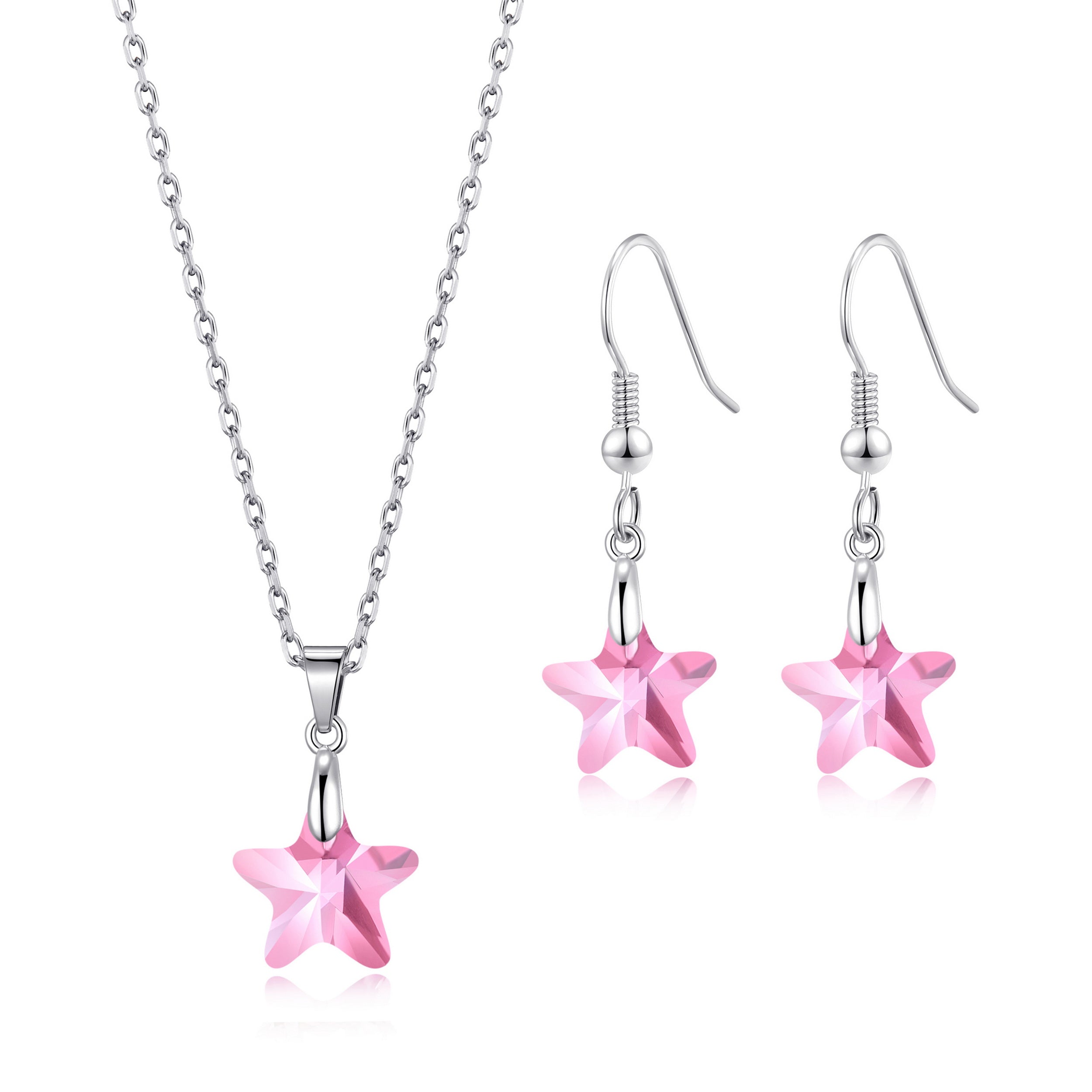 Sterling Silver Light Rose Star Set Created with Zircondia® Crystals by Philip Jones Jewellery