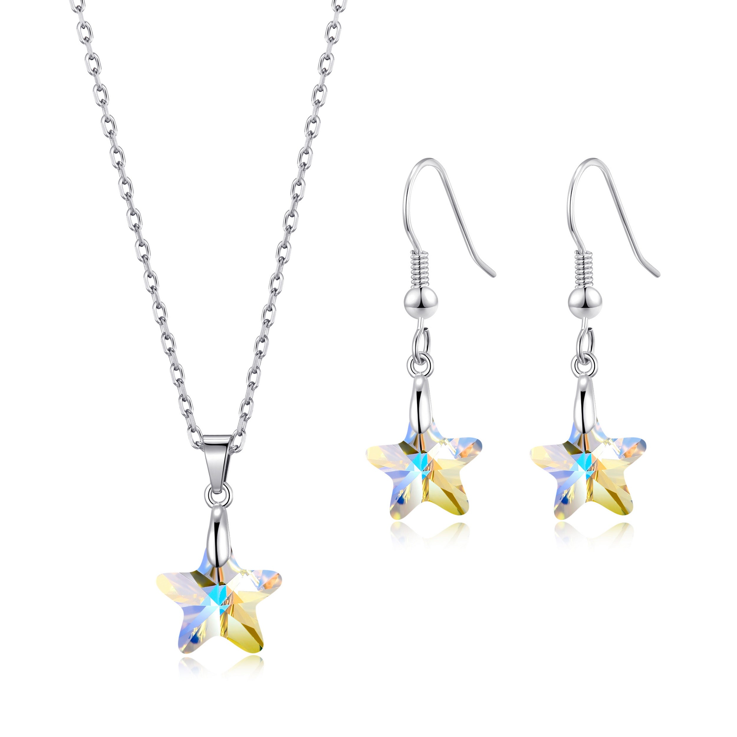 Sterling Silver Aurora Borealis Star Set Created with Zircondia® Crystals by Philip Jones Jewellery