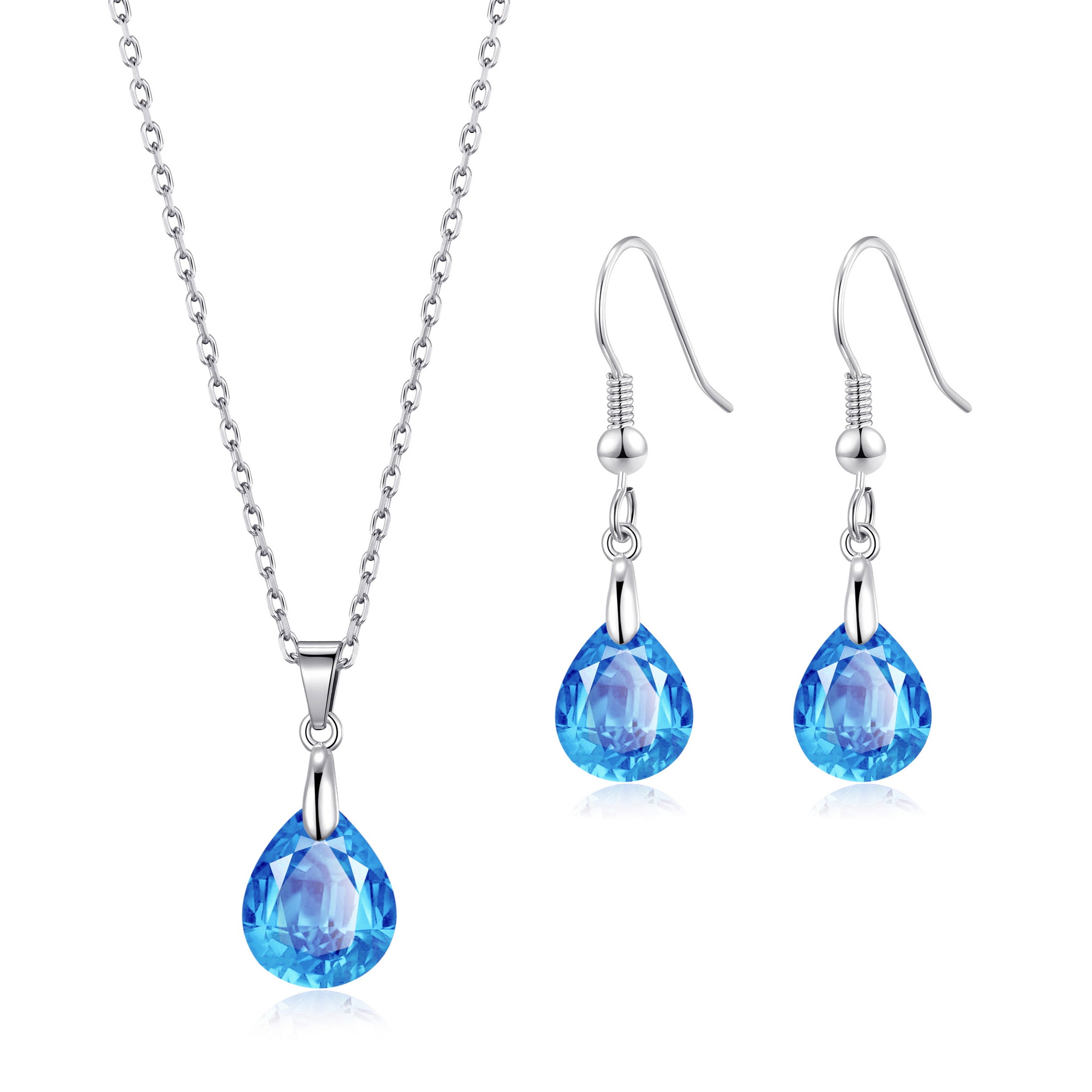 Sterling Silver Aquamarine Pear Set Created with Zircondia® Crystals by Philip Jones Jewellery