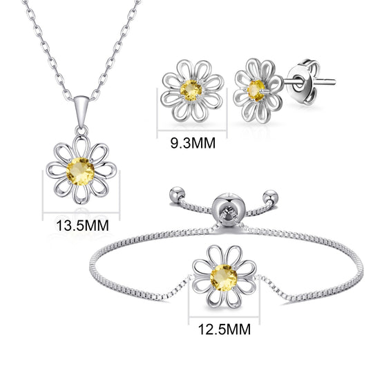 3pc Daisy Bracelet Set Created with Zircondia® Crystals - Philip Jones Jewellery