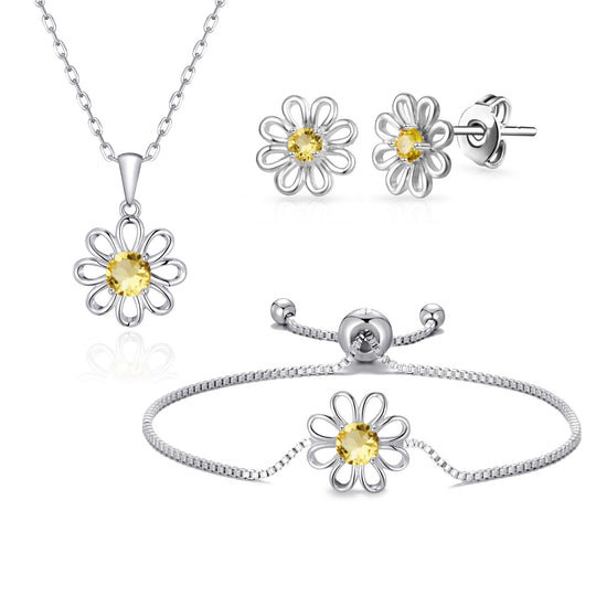 3pc Daisy Bracelet Set Created with Zircondia® Crystals - Philip Jones Jewellery