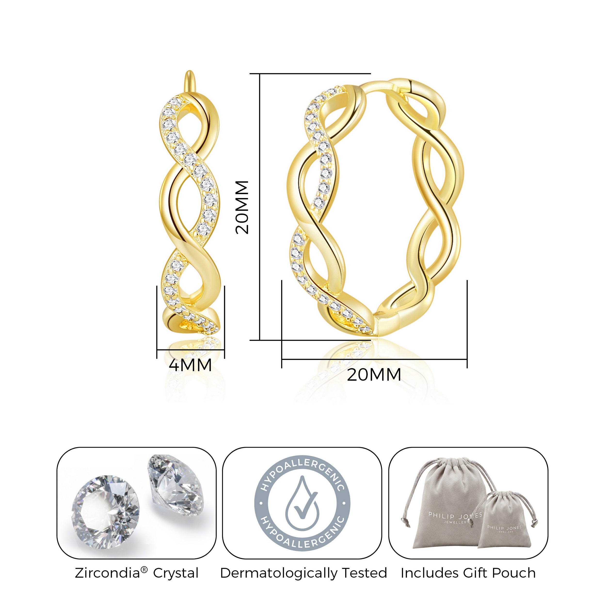 Gold Plated Infinity Hoop Earrings Created with Zircondia® Crystals