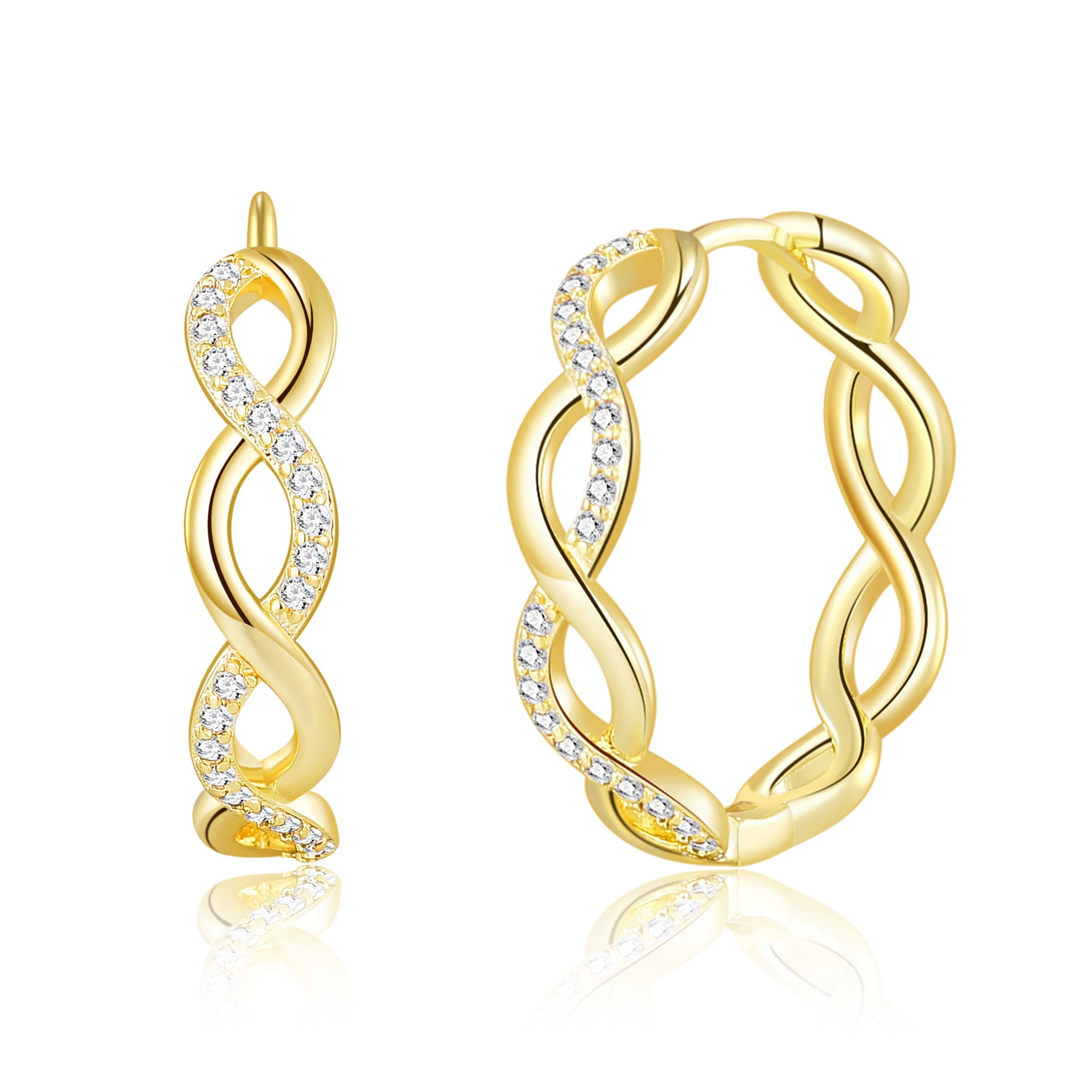 Gold Plated Infinity Hoop Earrings Created with Zircondia® Crystals