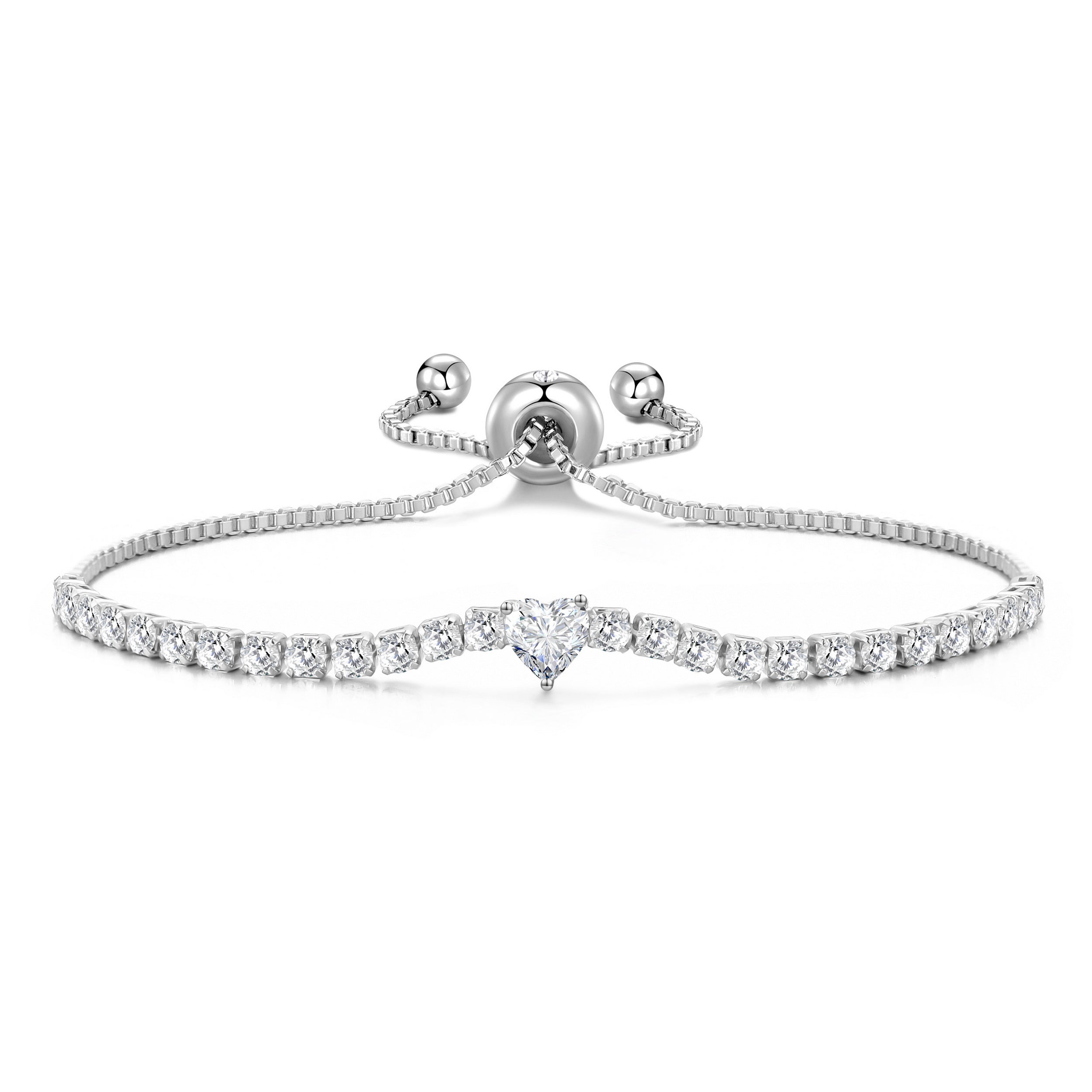 Silver Plated Heart Solitaire Friendship Bracelet Created with Zircondia® Crystals