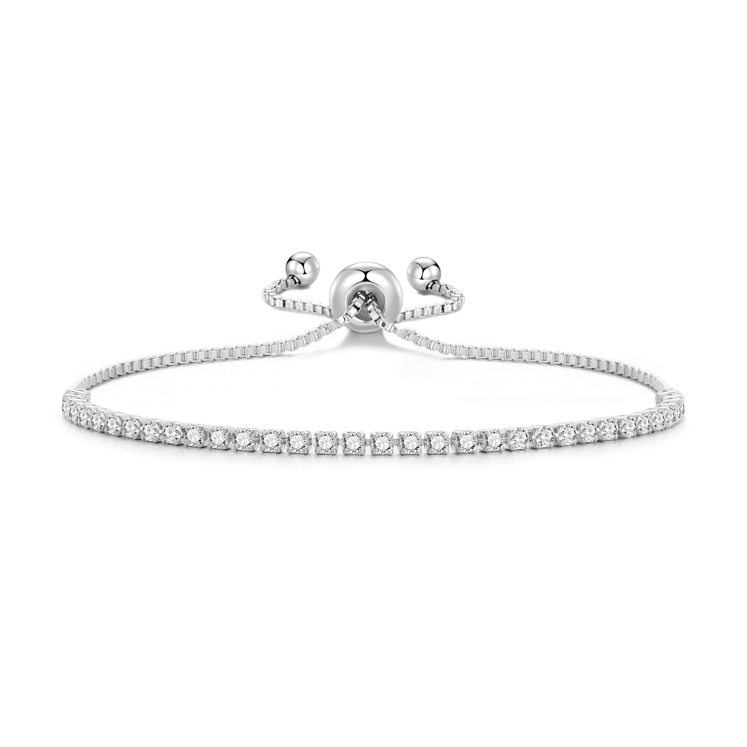 Silver Plated 2mm Adjustable Tennis Bracelet Created with Zircondia® Crystals