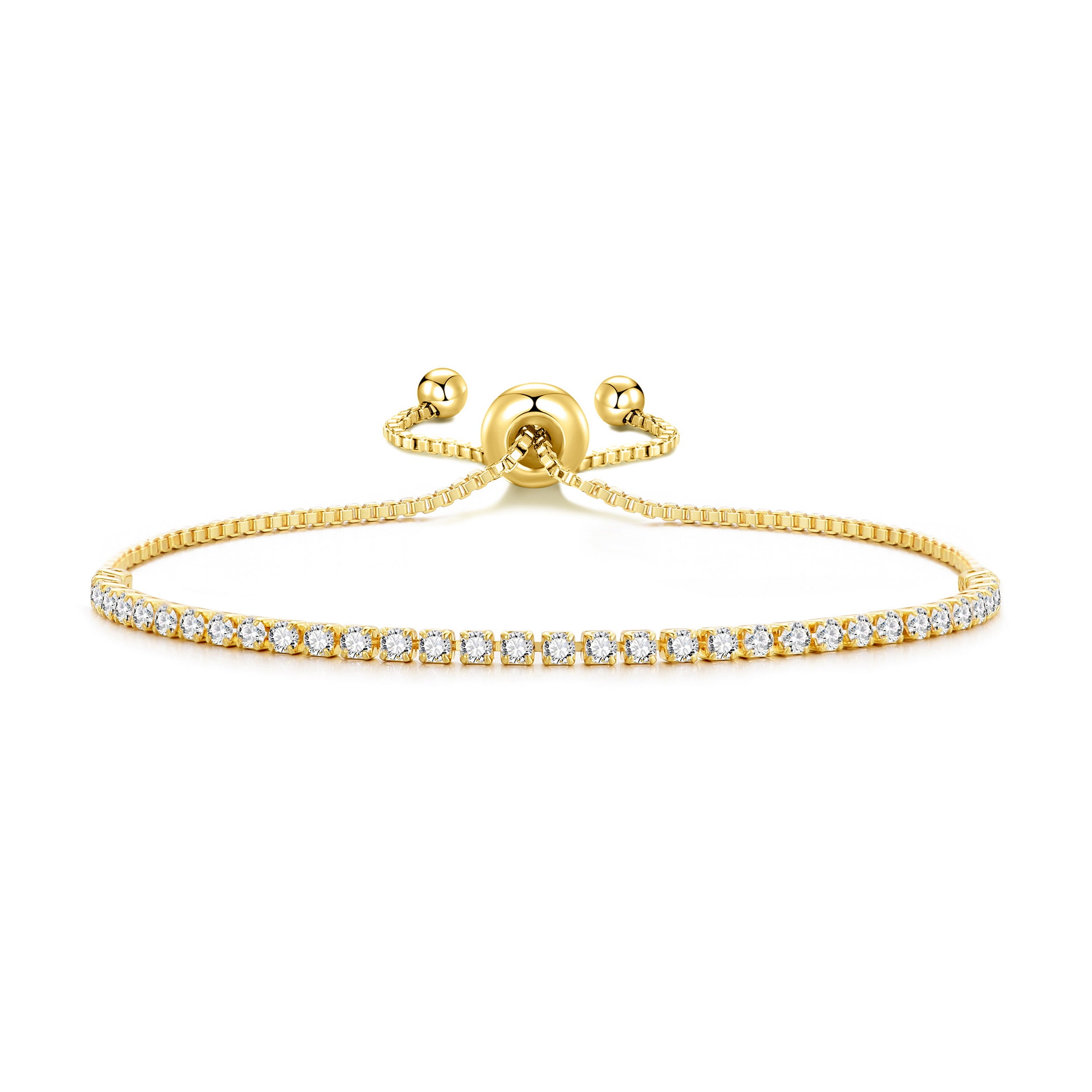 Gold Plated 2mm Adjustable Tennis Bracelet Created with Zircondia® Crystals
