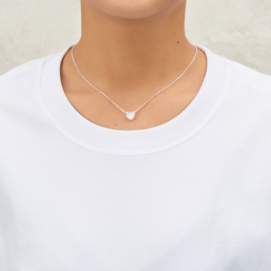 Sterling Silver Heart Solitaire Set Created with Zircondia® Crystals