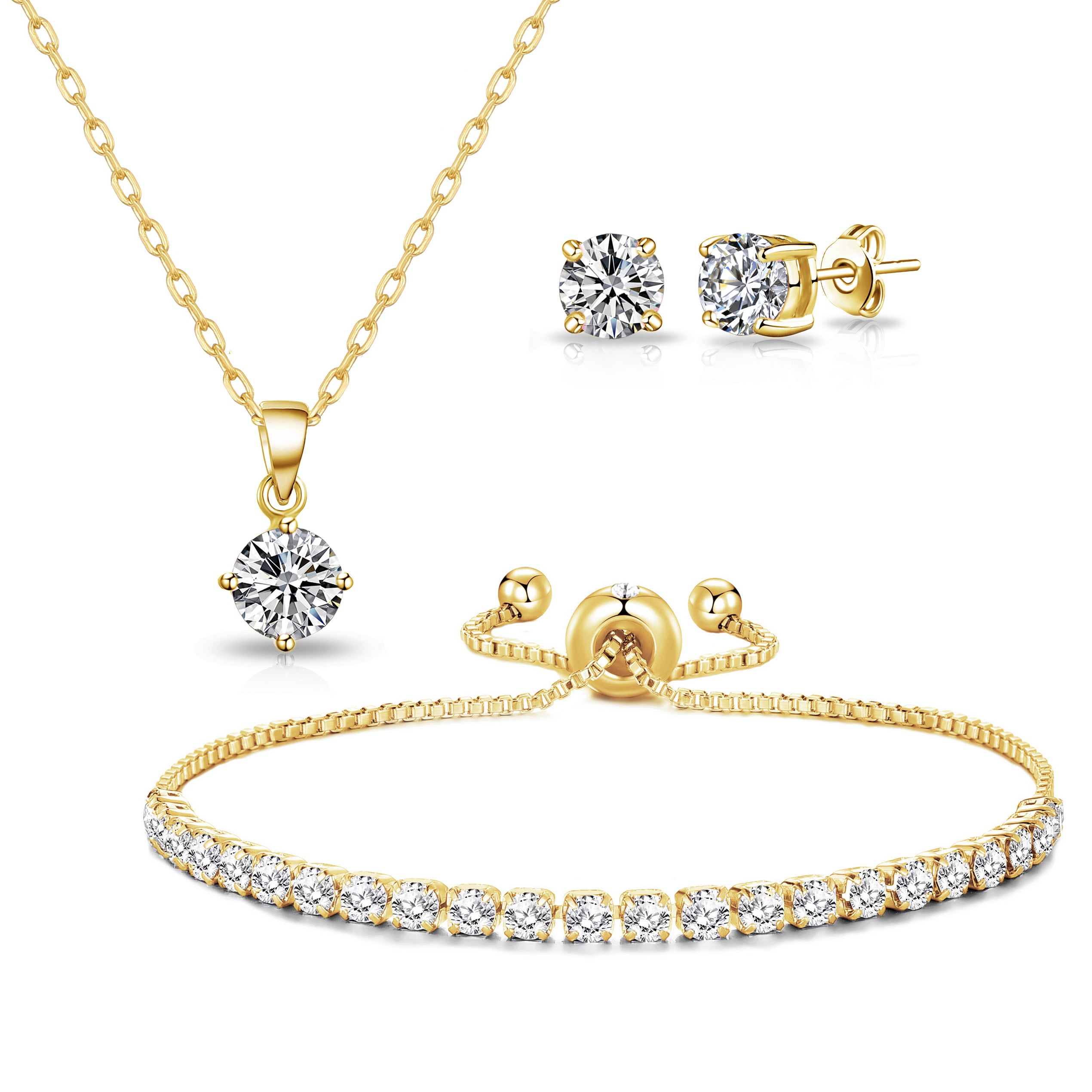 Gold Plated Solitaire Friendship Set Created with Zircondia® Crystals by Philip Jones Jewellery