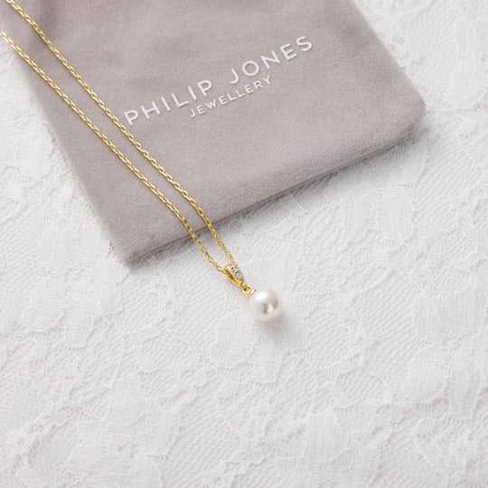 Gold Plated Pearl Drop Bridal Necklace Created with Zircondia® Crystals