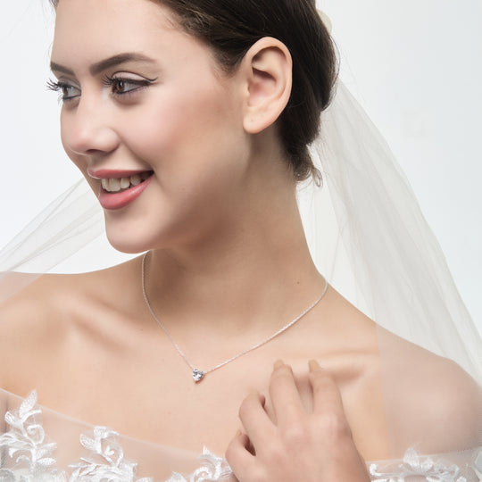 Sterling Silver Heart Solitaire Bridal Necklace Created with Zircondia® Crystals