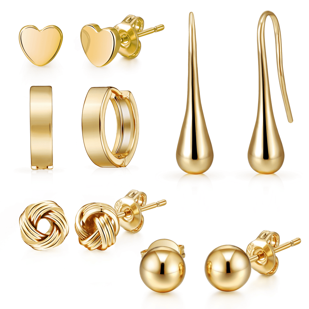 5 Pairs of Gold Plated Earrings - Philip Jones Jewellery
