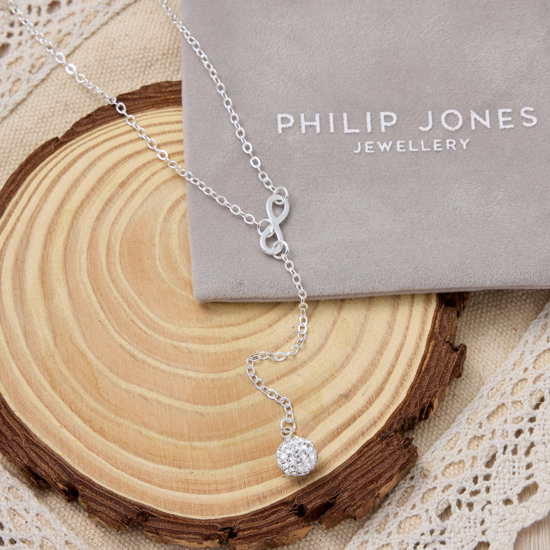 Silver Plated Infinity Lariat Necklace Created with Zircondia® Crystals