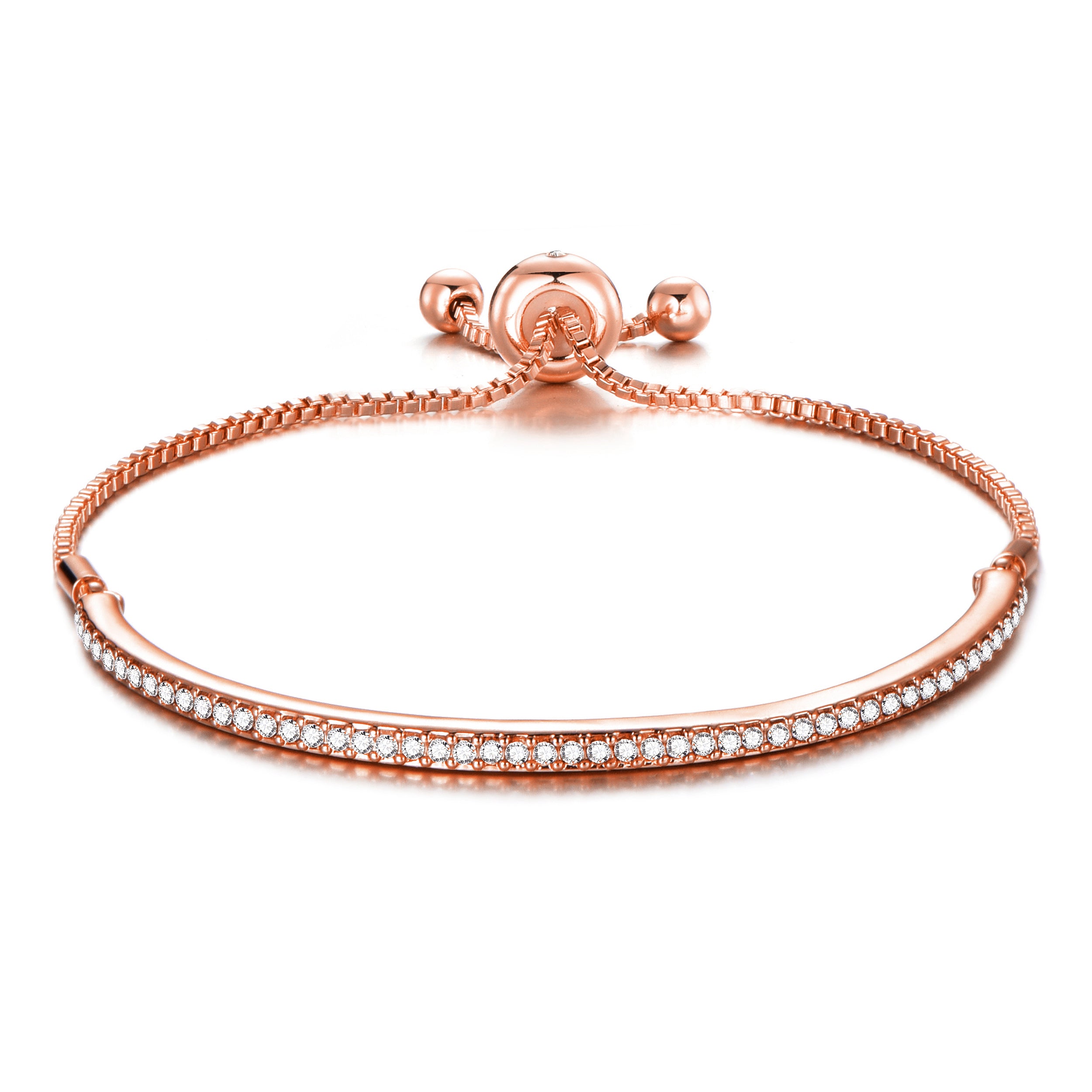 Rose Gold Plated Friendship Bracelet Created with Zircondia® Crystals by Philip Jones Jewellery