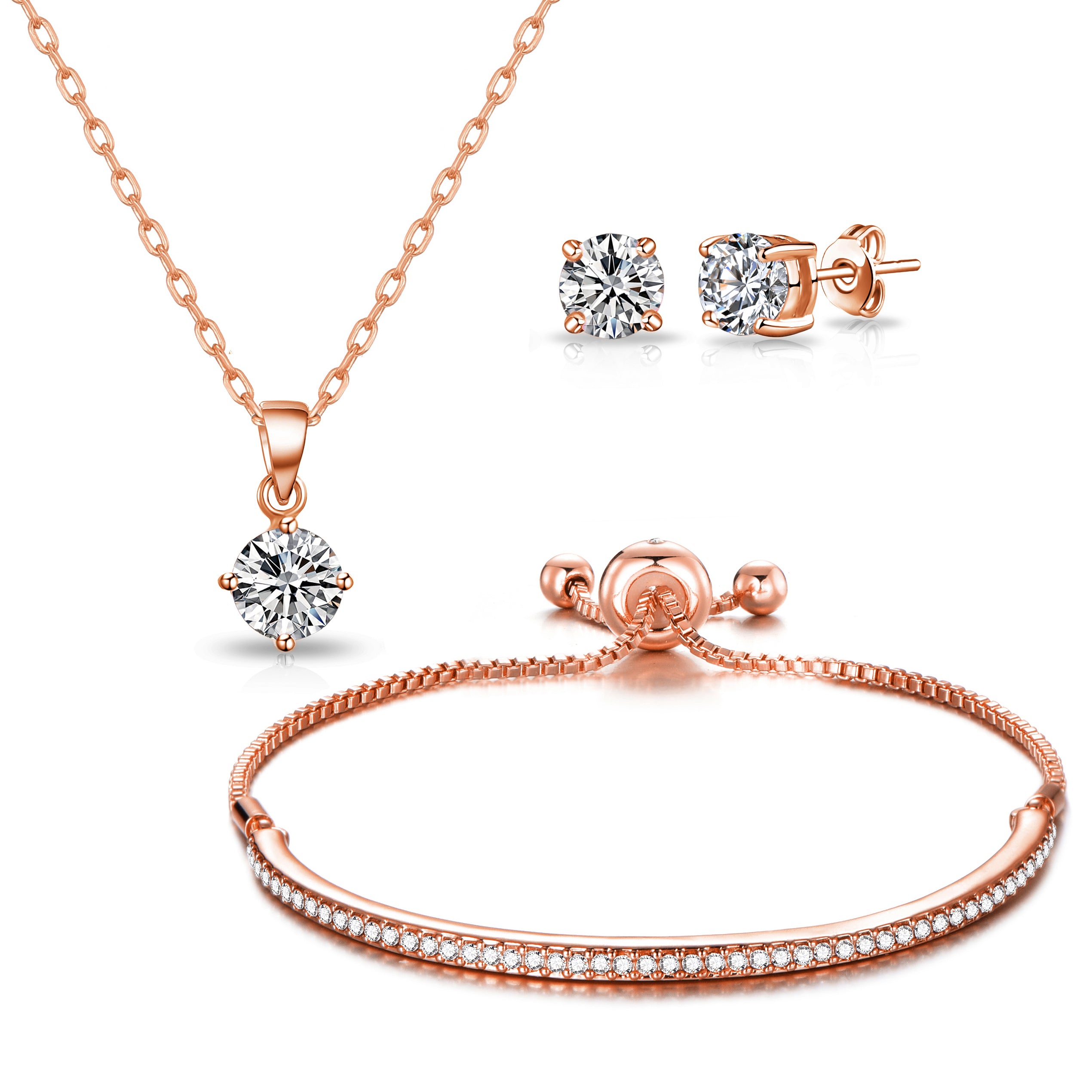 Rose Gold Plated Friendship Set Created with Zircondia® Crystals by Philip Jones Jewellery