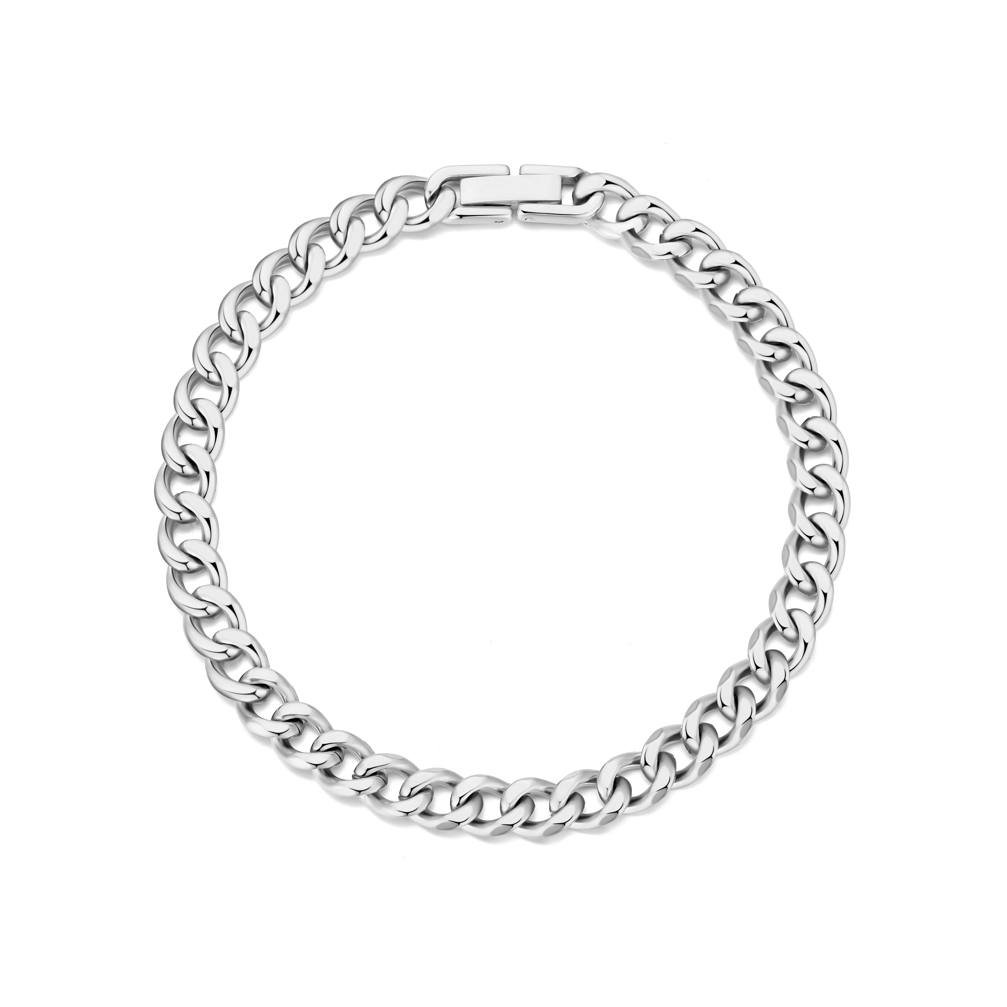 Men's 6mm Stainless Steel 7.5-8.5 Inch Curb Chain Bracelet by Philip Jones Jewellery