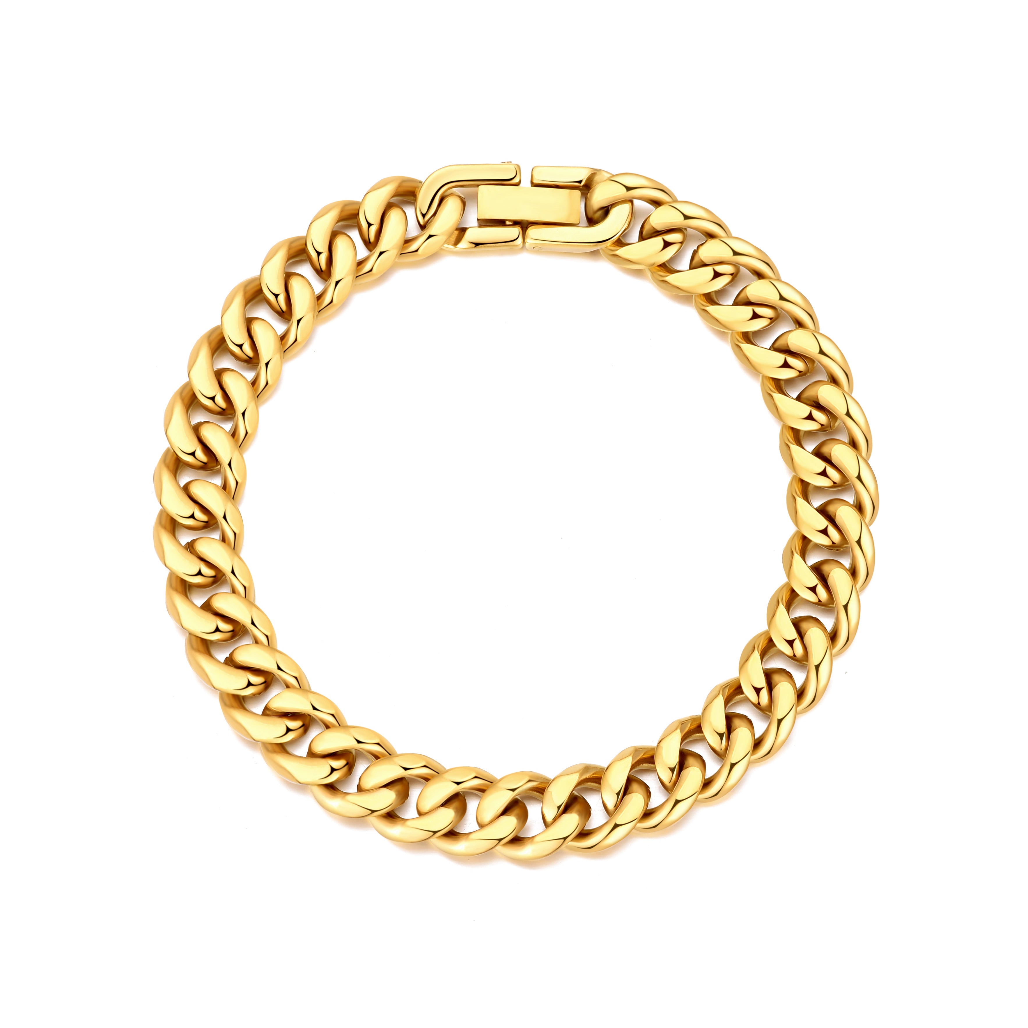 Men's 9mm Gold Plated Stainless Steel 7.5-8.5 Inch Curb Chain Bracelet by Philip Jones Jewellery