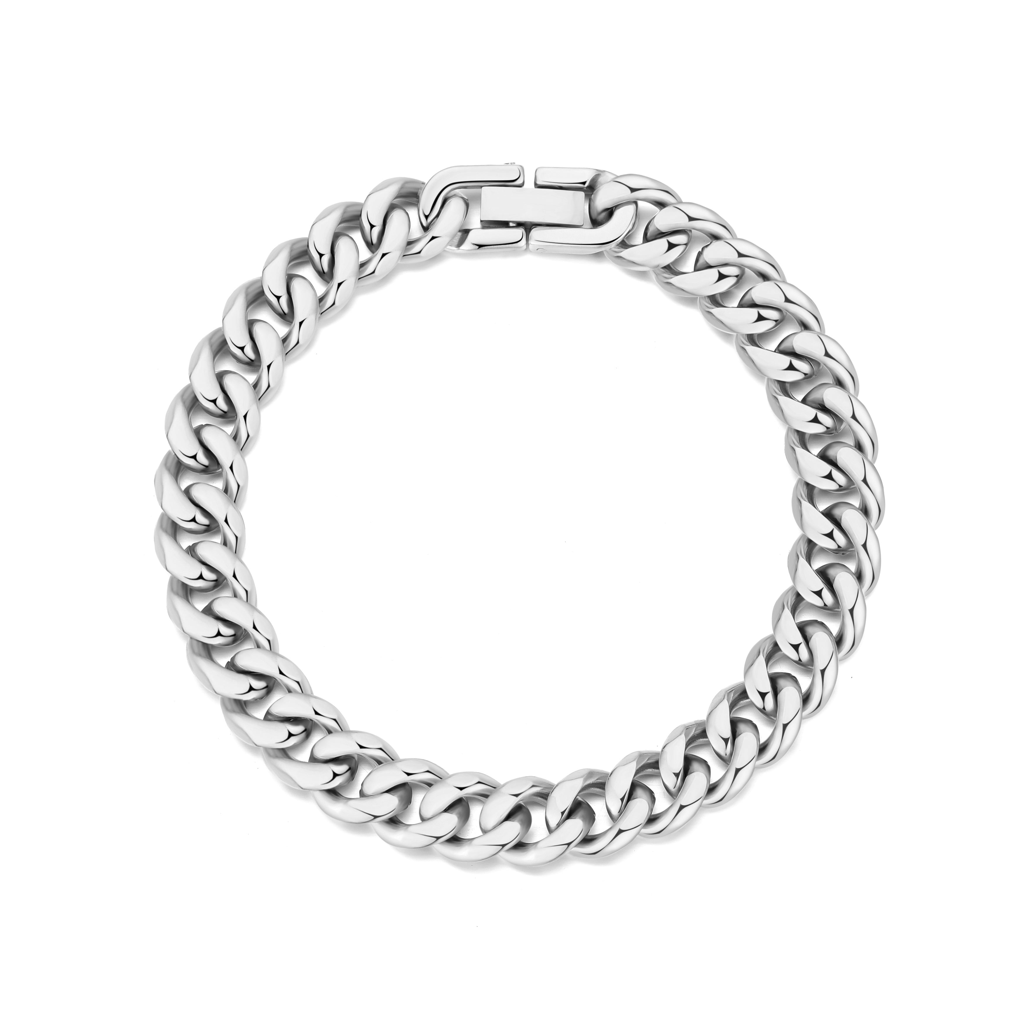 Men's 9mm Stainless Steel 7.5-8.5 Inch Curb Chain Bracelet by Philip Jones Jewellery