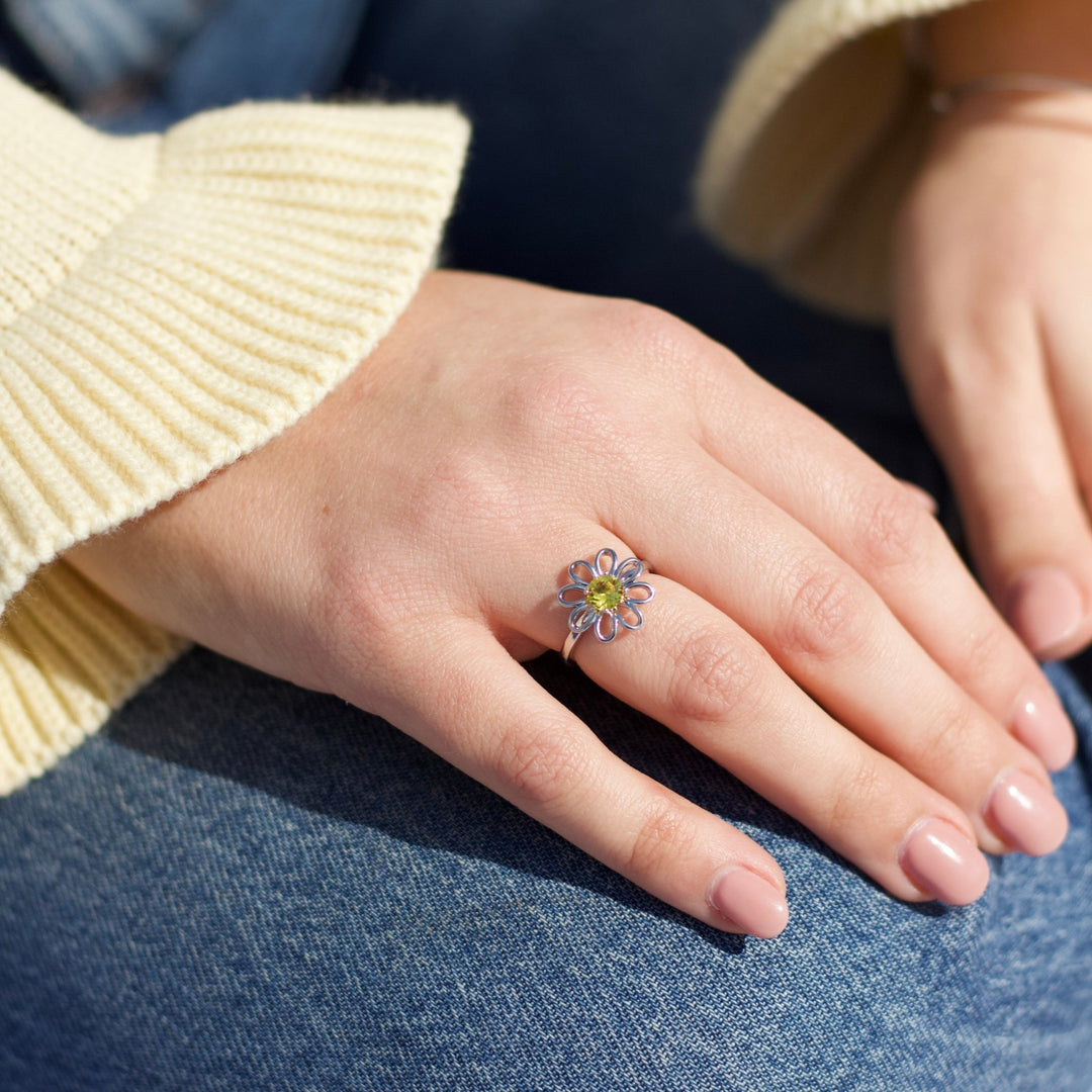 Adjustable Crystal Daisy Ring Created with Zircondia® Crystals - Philip Jones Jewellery