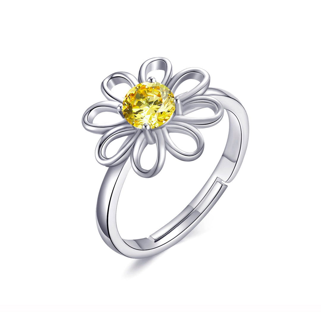 Adjustable Crystal Daisy Ring Created with Zircondia® Crystals - Philip Jones Jewellery
