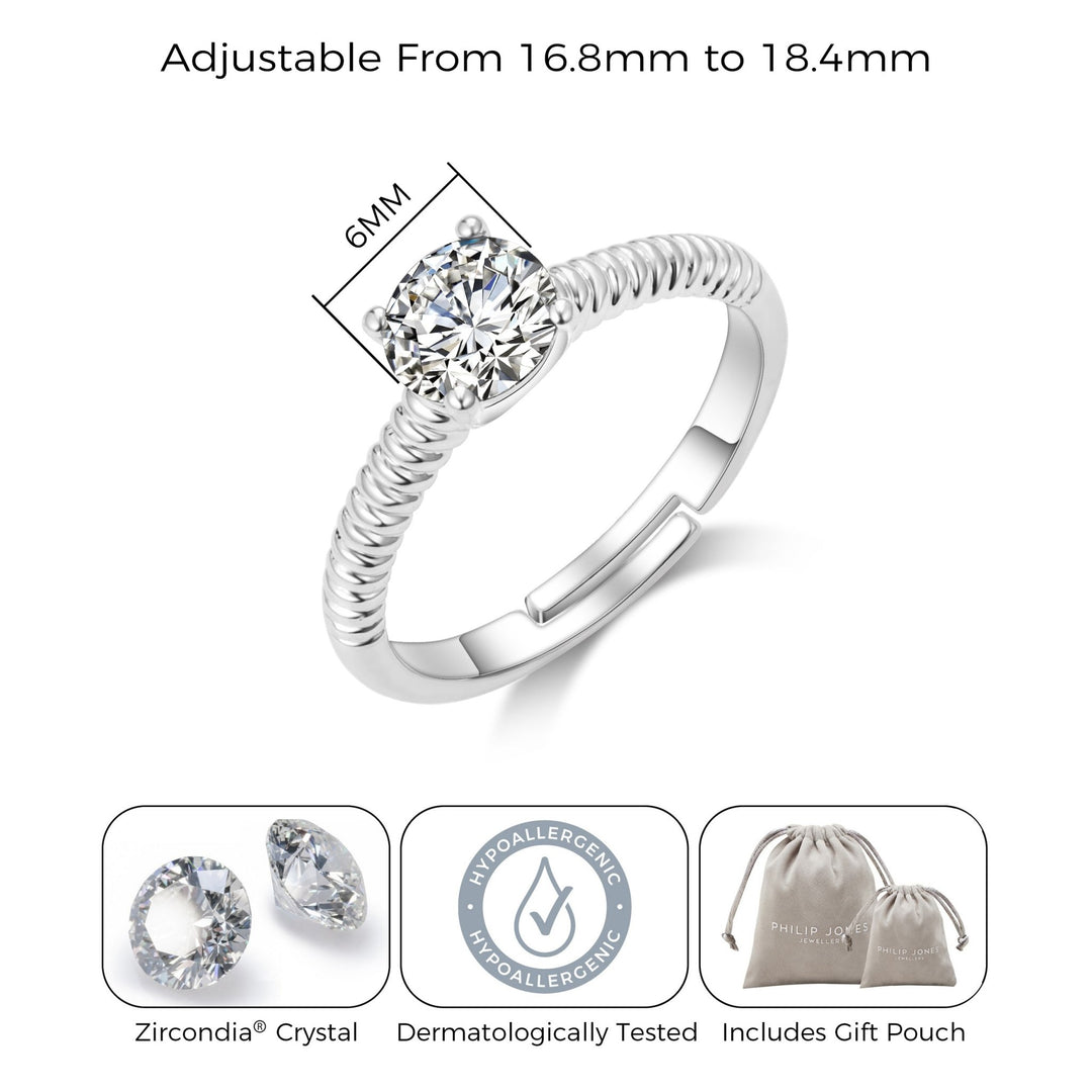 Adjustable Crystal Ring Created with Zircondia® Crystals - Philip Jones Jewellery