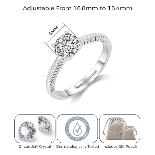 Adjustable Crystal Ring Created with Zircondia® Crystals - Philip Jones Jewellery