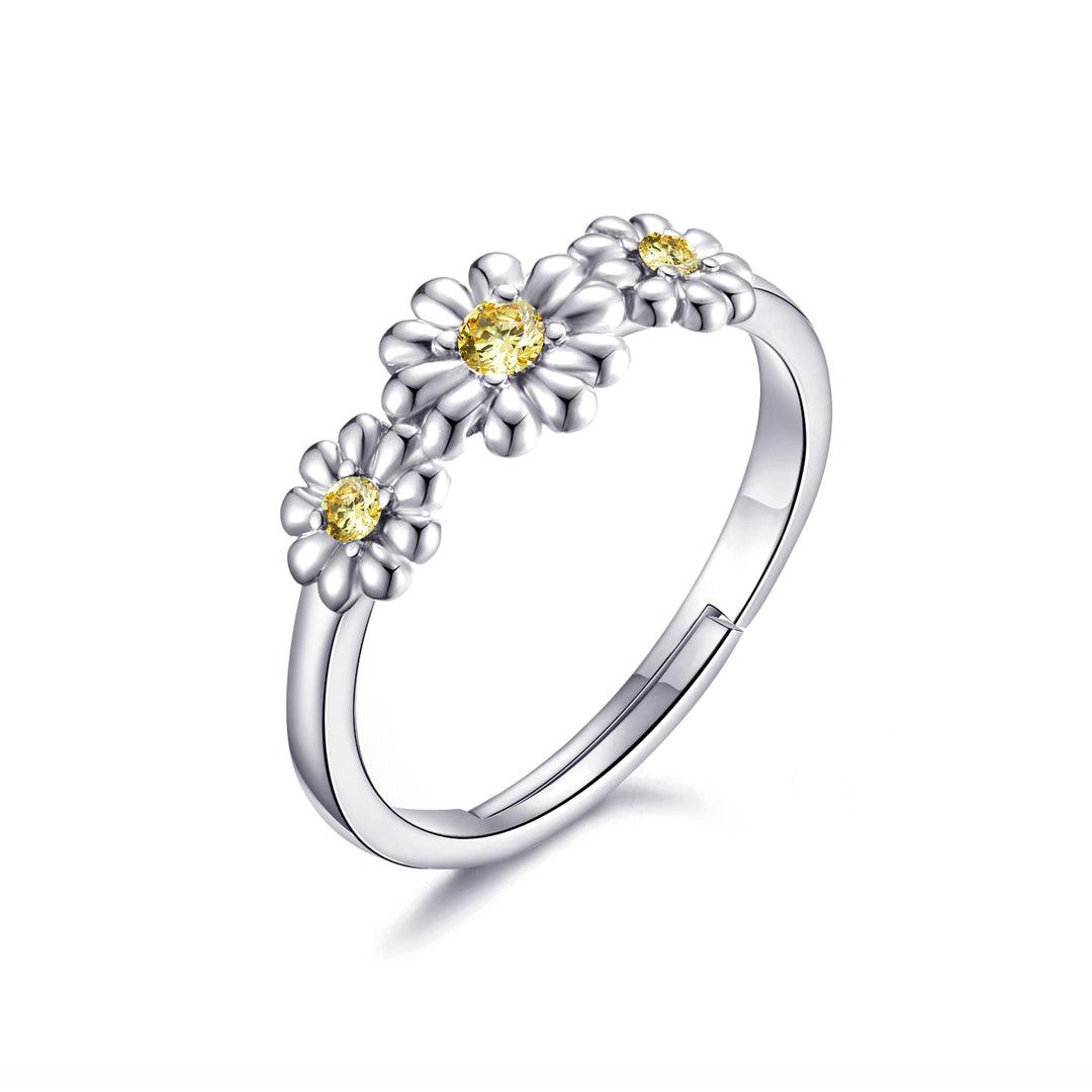 Adjustable Triple Crystal Daisy Ring Created with Zircondia® Crystals - Philip Jones Jewellery