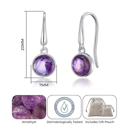 Amethyst Drop Earrings with Quote Card - Philip Jones Jewellery