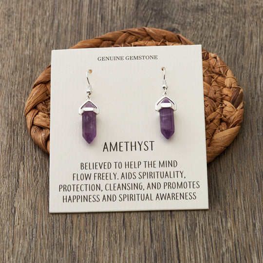 Amethyst Gemstone Drop Earrings with Quote Card - Philip Jones Jewellery