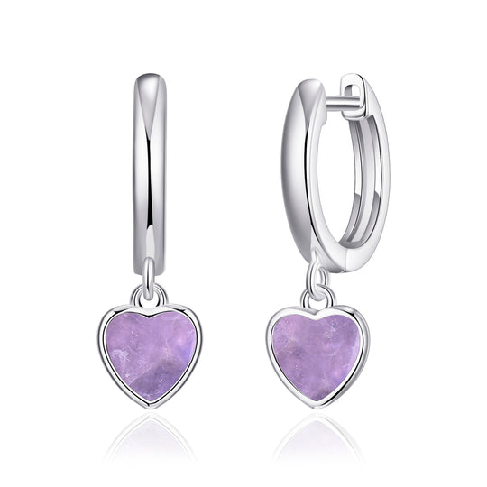 Amethyst Gemstone Heart Charm Hoop Earrings - Philip Jones Jewellery
