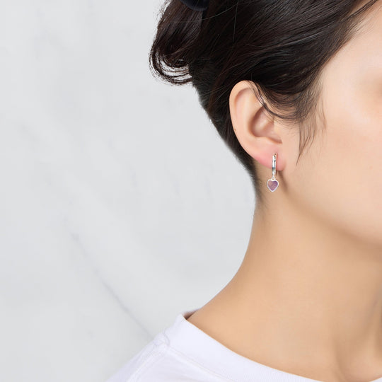 Amethyst Gemstone Heart Charm Hoop Earrings - Philip Jones Jewellery