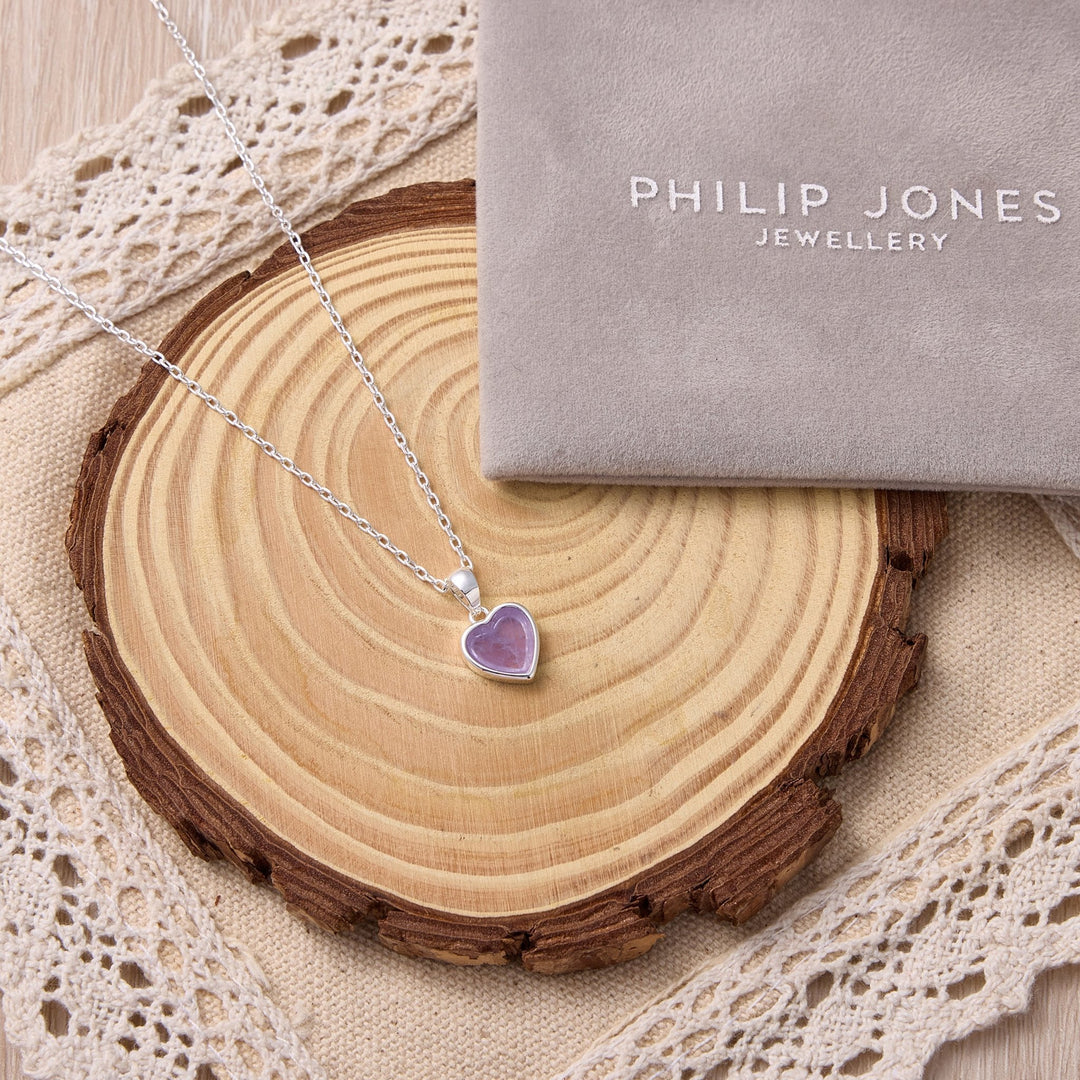 Amethyst Gemstone Heart Necklace - Philip Jones Jewellery