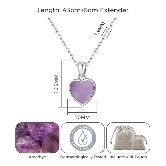 Amethyst Gemstone Heart Necklace - Philip Jones Jewellery