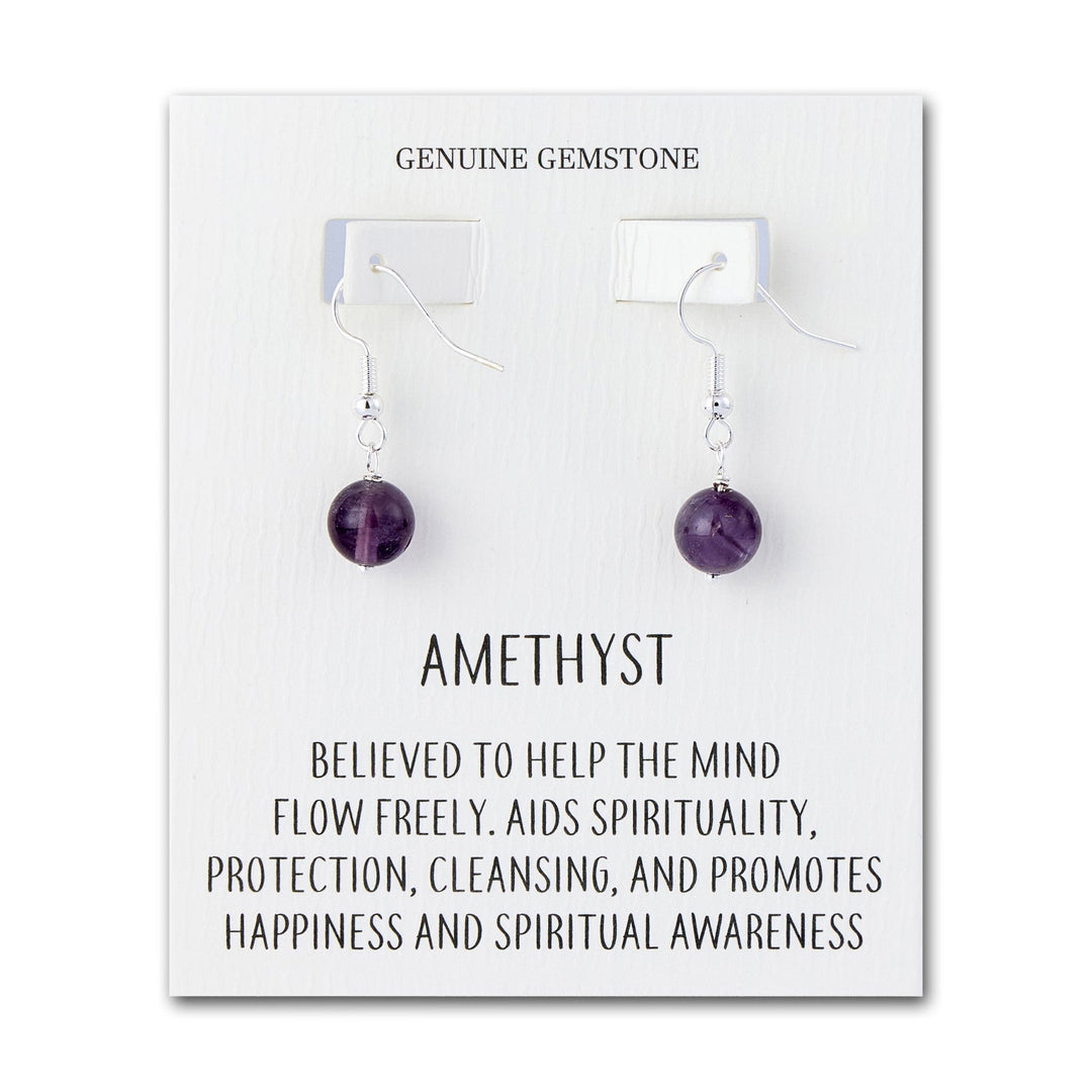 Amethyst Gemstone Round Drop Earrings with Quote Card - Philip Jones Jewellery