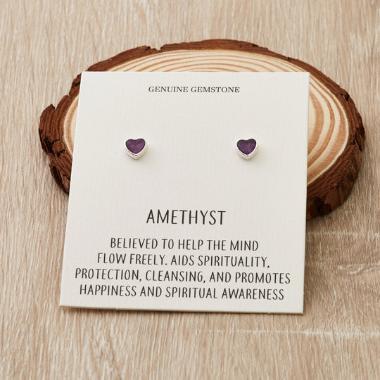Amethyst Heart Stud Earrings with Quote Card - Philip Jones Jewellery